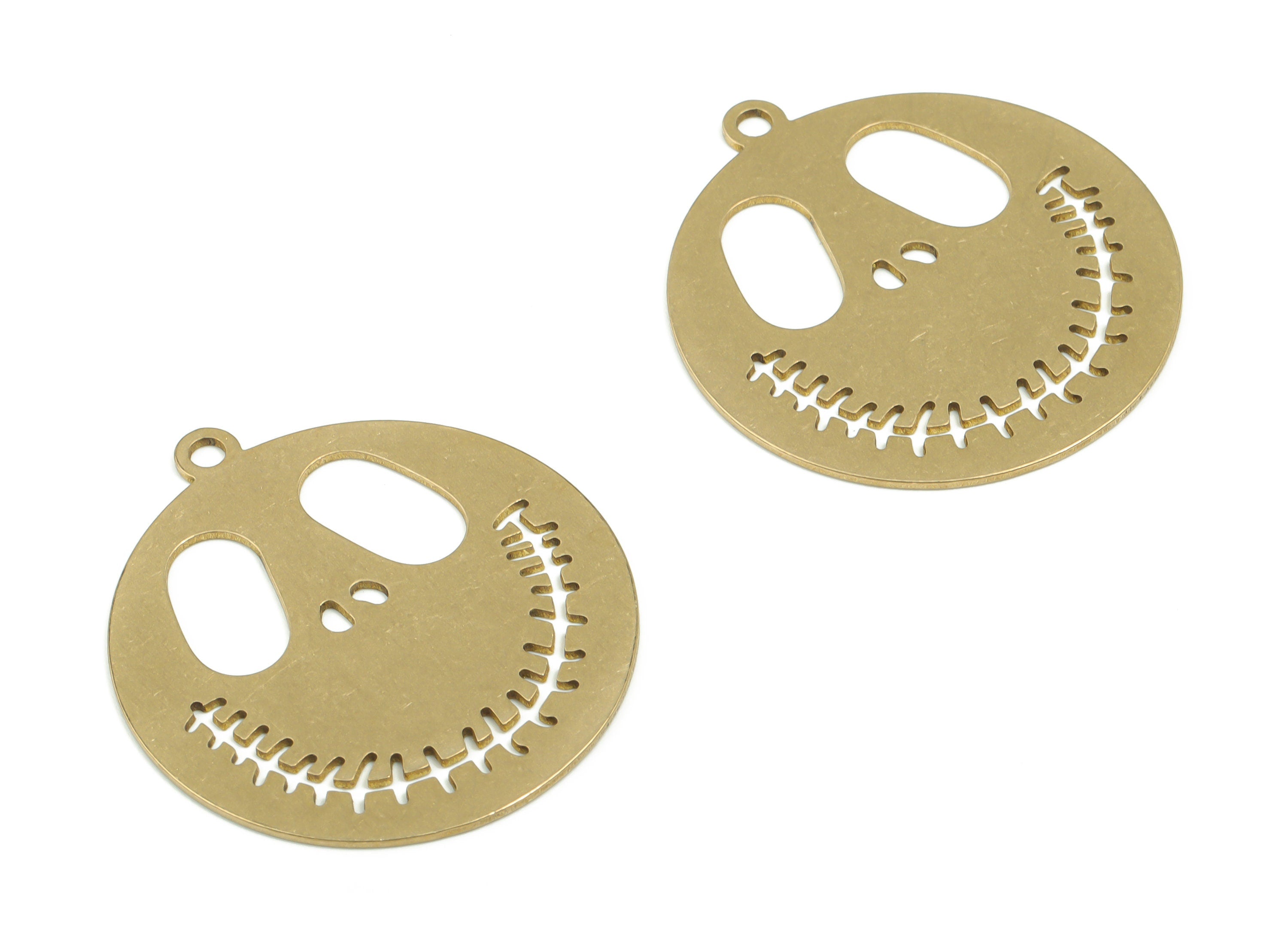Brass Round Branch Earring Charms - Raw Brass Smiley Face Pendant - DIY Jewelry Making Supplies - 32.93mm x 29.83mm x 0.67mm - PPZ0066 - DOMEDBAZAAR