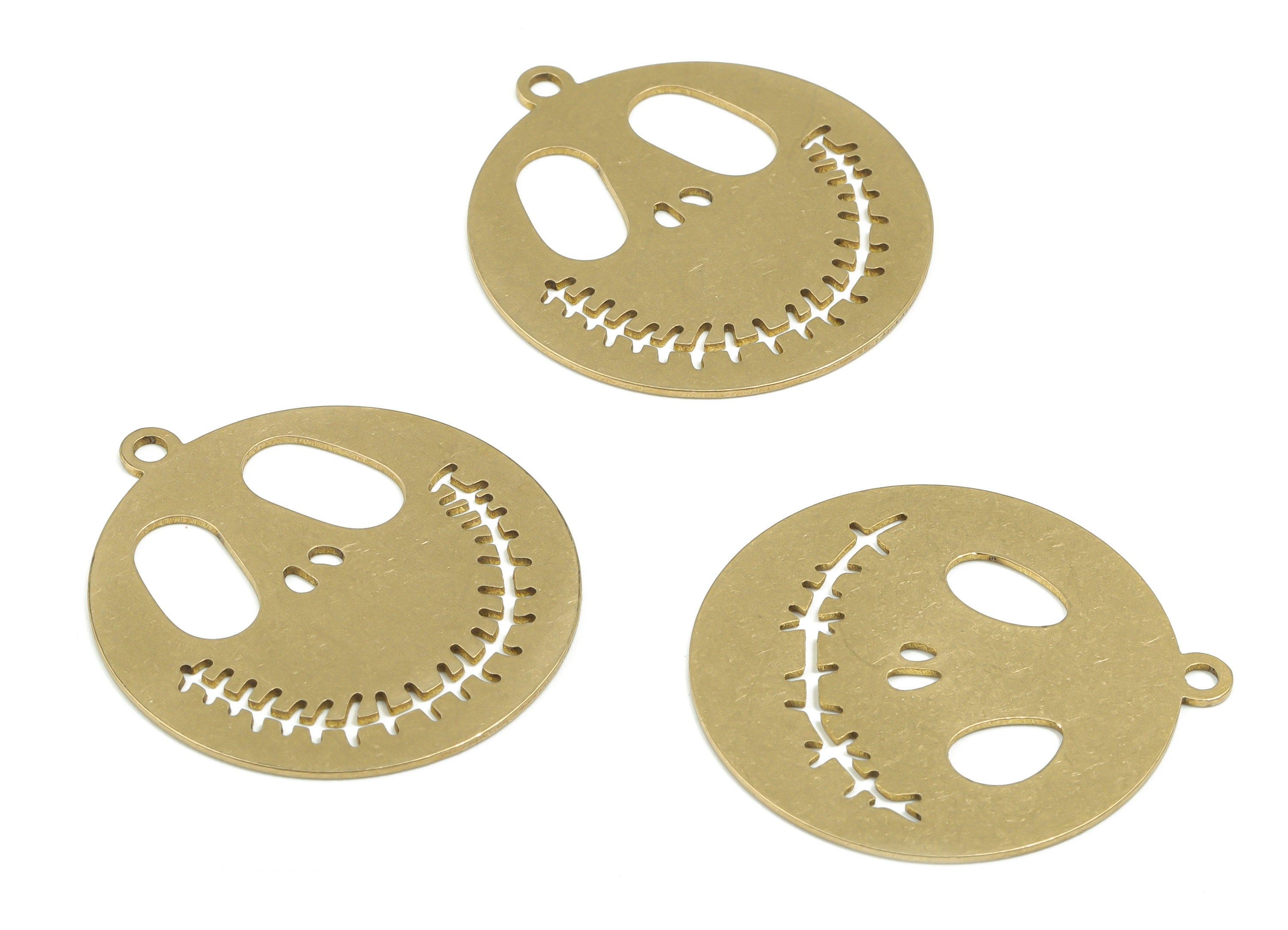Brass Round Branch Earring Charms - Raw Brass Smiley Face Pendant - DIY Jewelry Making Supplies - 32.93mm x 29.83mm x 0.67mm - PPZ0066 - DOMEDBAZAAR