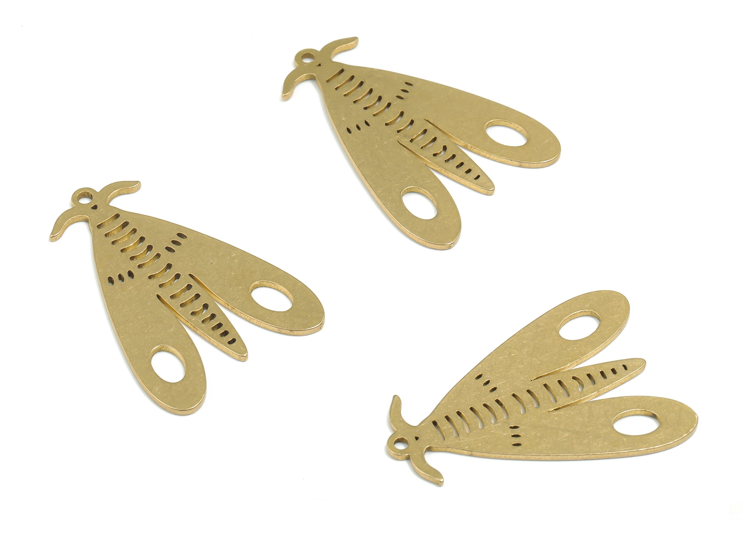 Brass Moth Earring Charms - Raw Brass Moth Pendant - DIY Jewelry Making Supplies - 31.33mm x 21.5mm x 0.86mm - PPA0329 - DOMEDBAZAAR