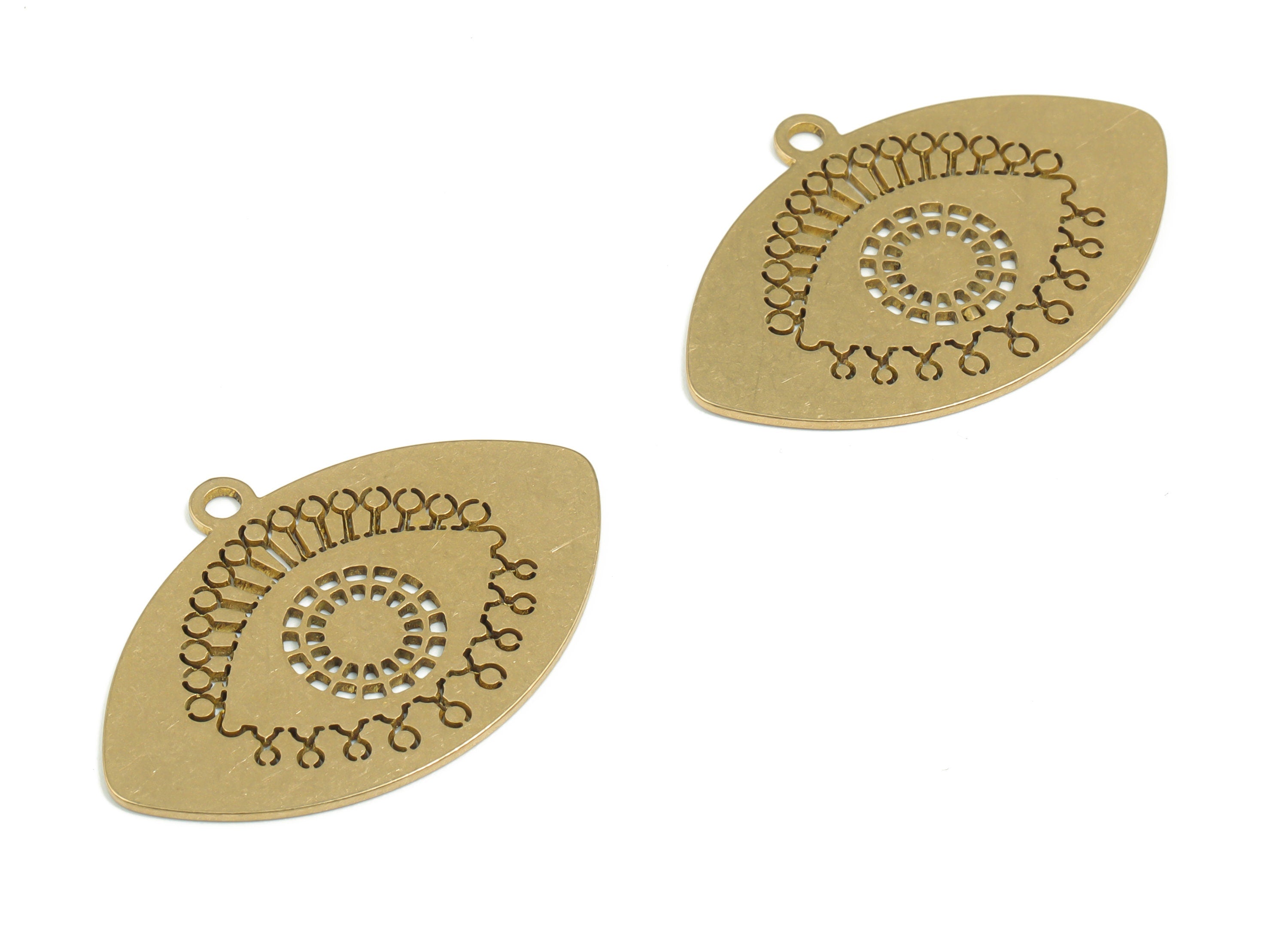Brass Eye Earring Charms - Raw Brass EyeLash Pendant - Jewelry Making Supplies - 34.72mm x 23.81mm x 0.77mm - PPA0314-1 - DOMEDBAZAAR