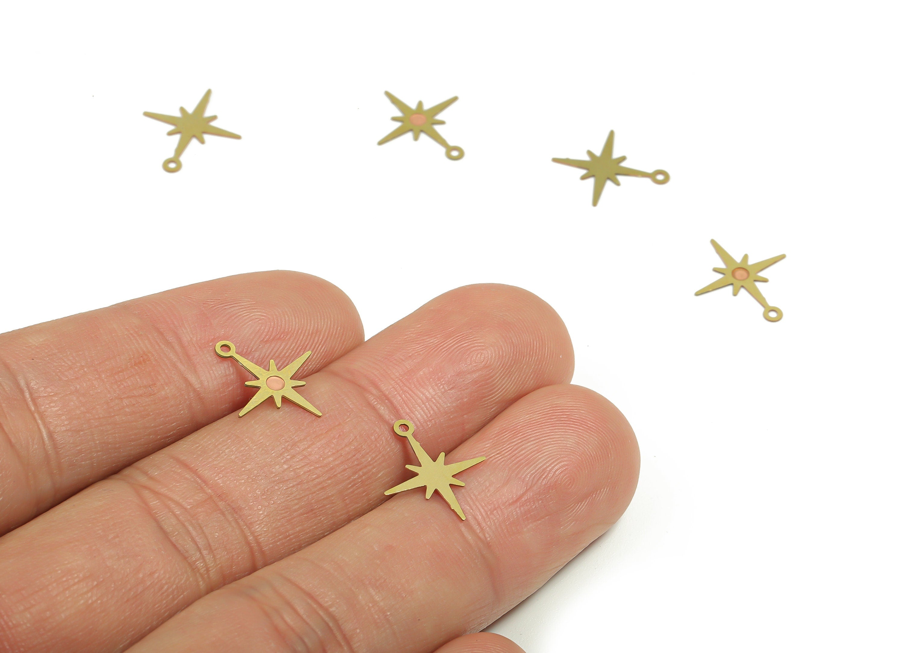 Brass Planet Earring Charms - Raw Brass Star Pendant - Jewelry Making Supplies - 13.57mm x 12mm x 0.26mm - JJC12395 - DOMEDBAZAAR