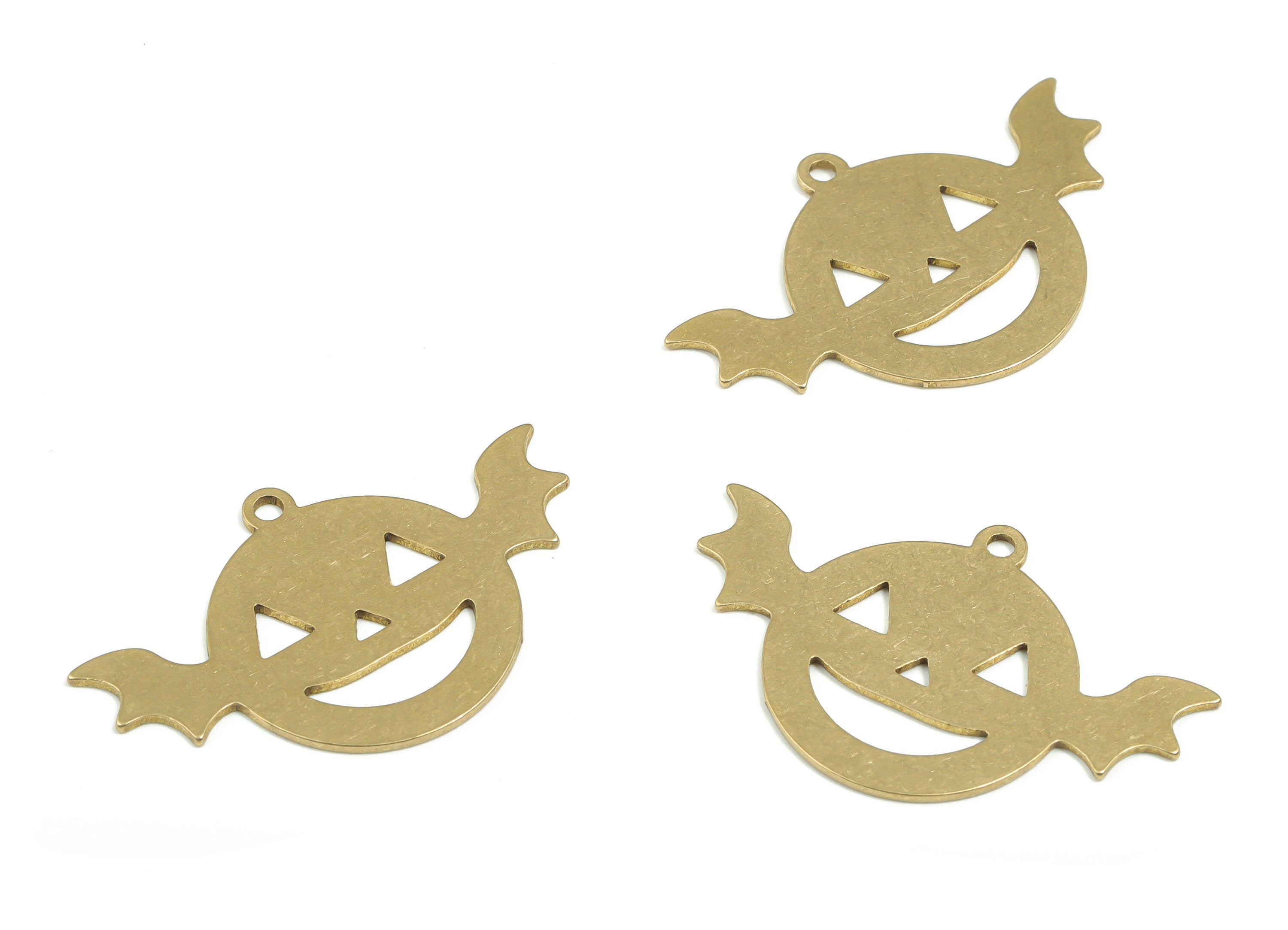 Brass Smiley Face Earring Charms - Raw Brass Wing Pendant - DIY Jewelry Making Supplies - 29.65mm x 19.08mm x 0.64mm - PPZ0067 - DOMEDBAZAAR