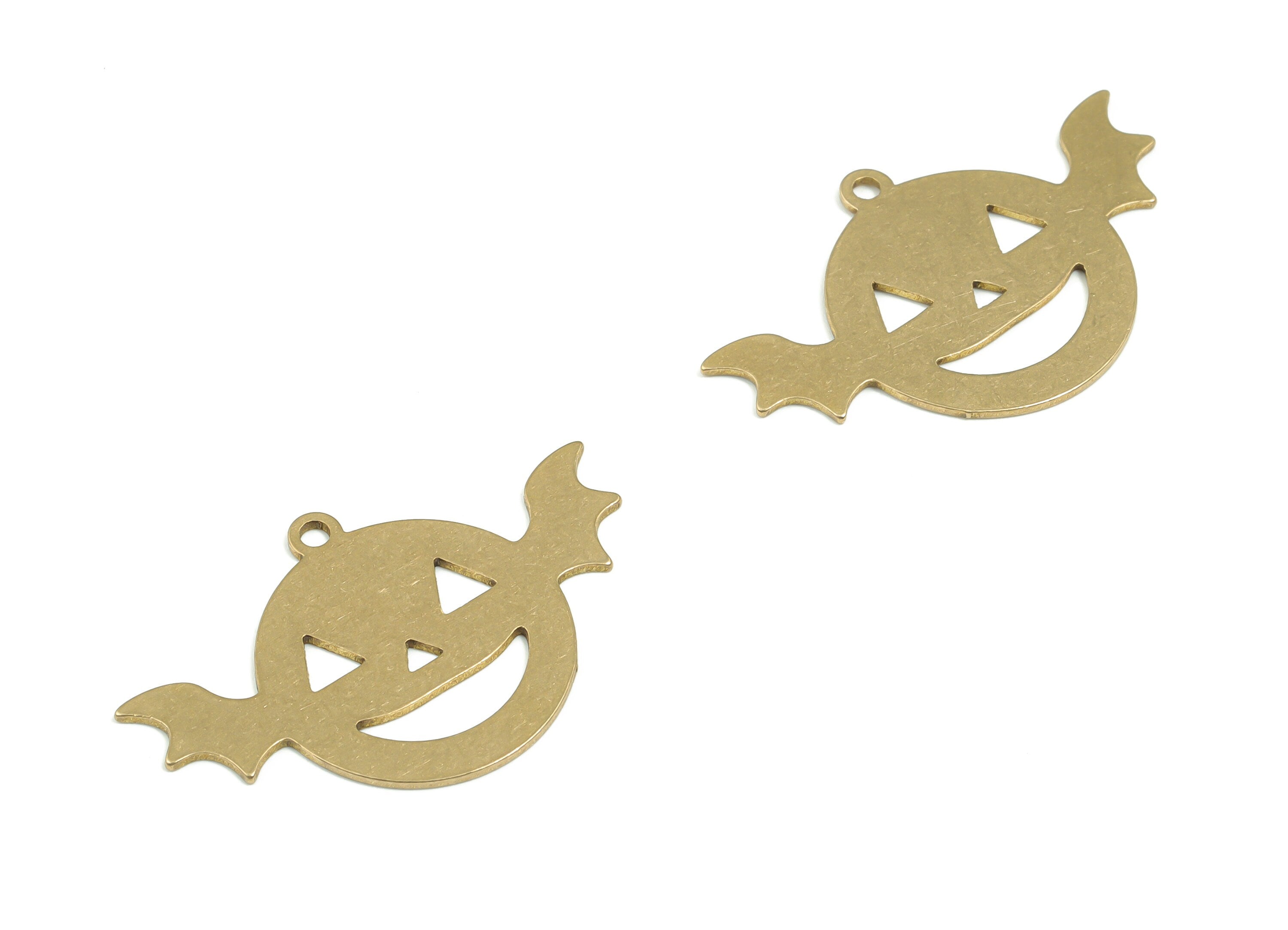 Brass Smiley Face Earring Charms - Raw Brass Wing Pendant - DIY Jewelry Making Supplies - 29.65mm x 19.08mm x 0.64mm - PPZ0067 - DOMEDBAZAAR