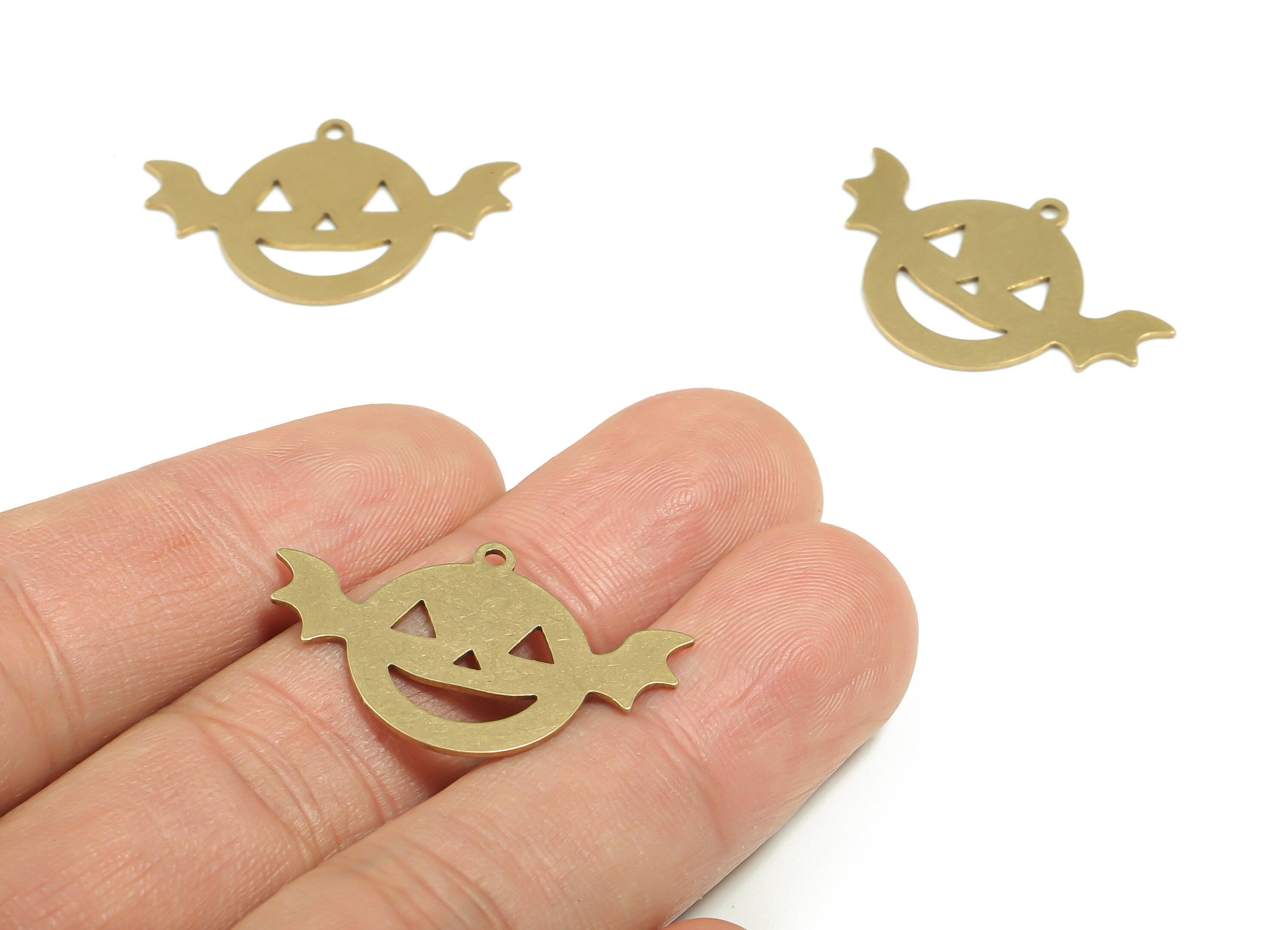 Brass Smiley Face Earring Charms - Raw Brass Wing Pendant - DIY Jewelry Making Supplies - 29.65mm x 19.08mm x 0.64mm - PPZ0067 - DOMEDBAZAAR