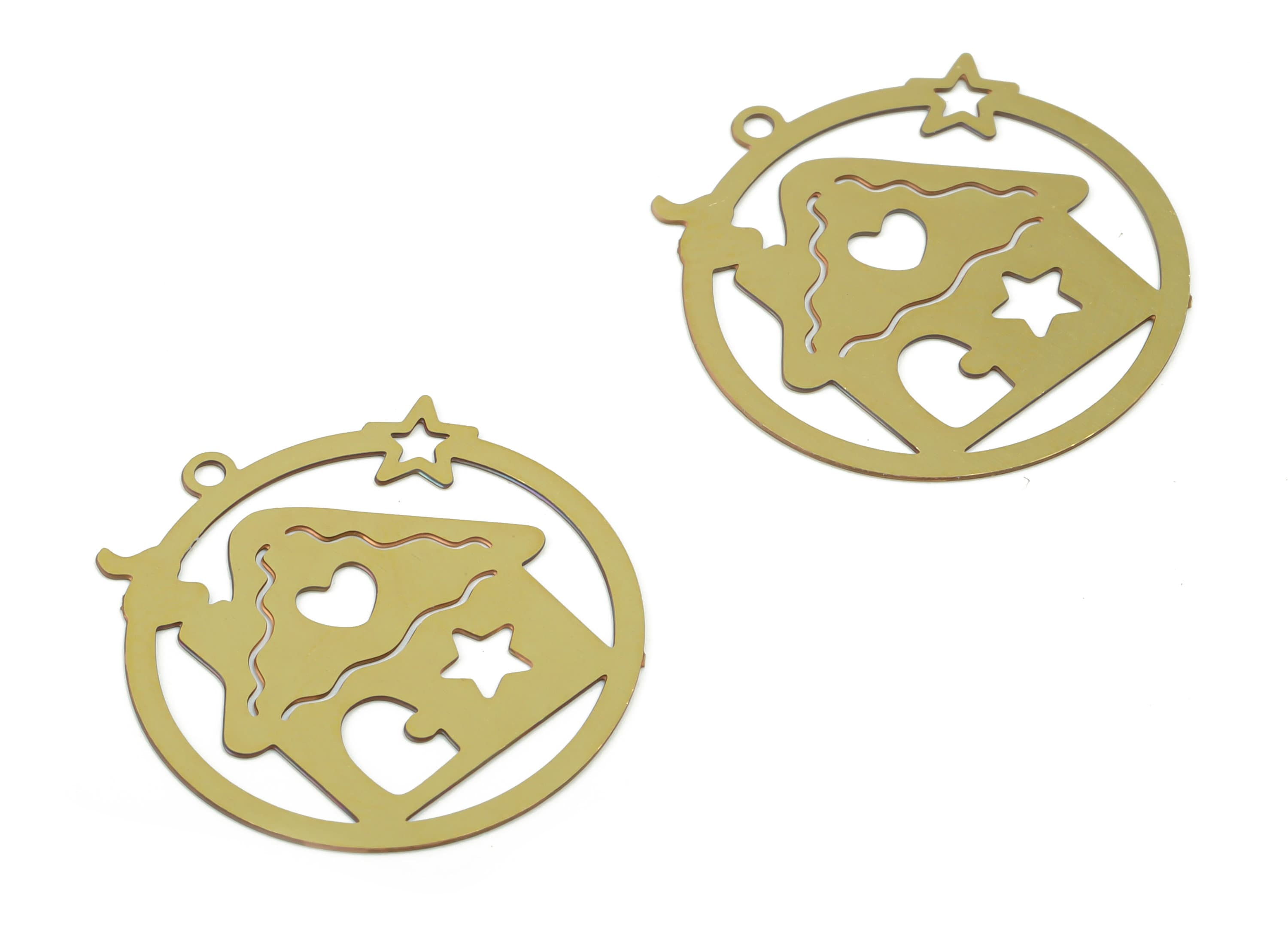 Brass Round Star Earring Charms - Raw Brass House Heart Pendant - Jewelry Making Supplies - 21.72mm x 19.95mm x 0.28mm - JJC11705 - DOMEDBAZAAR