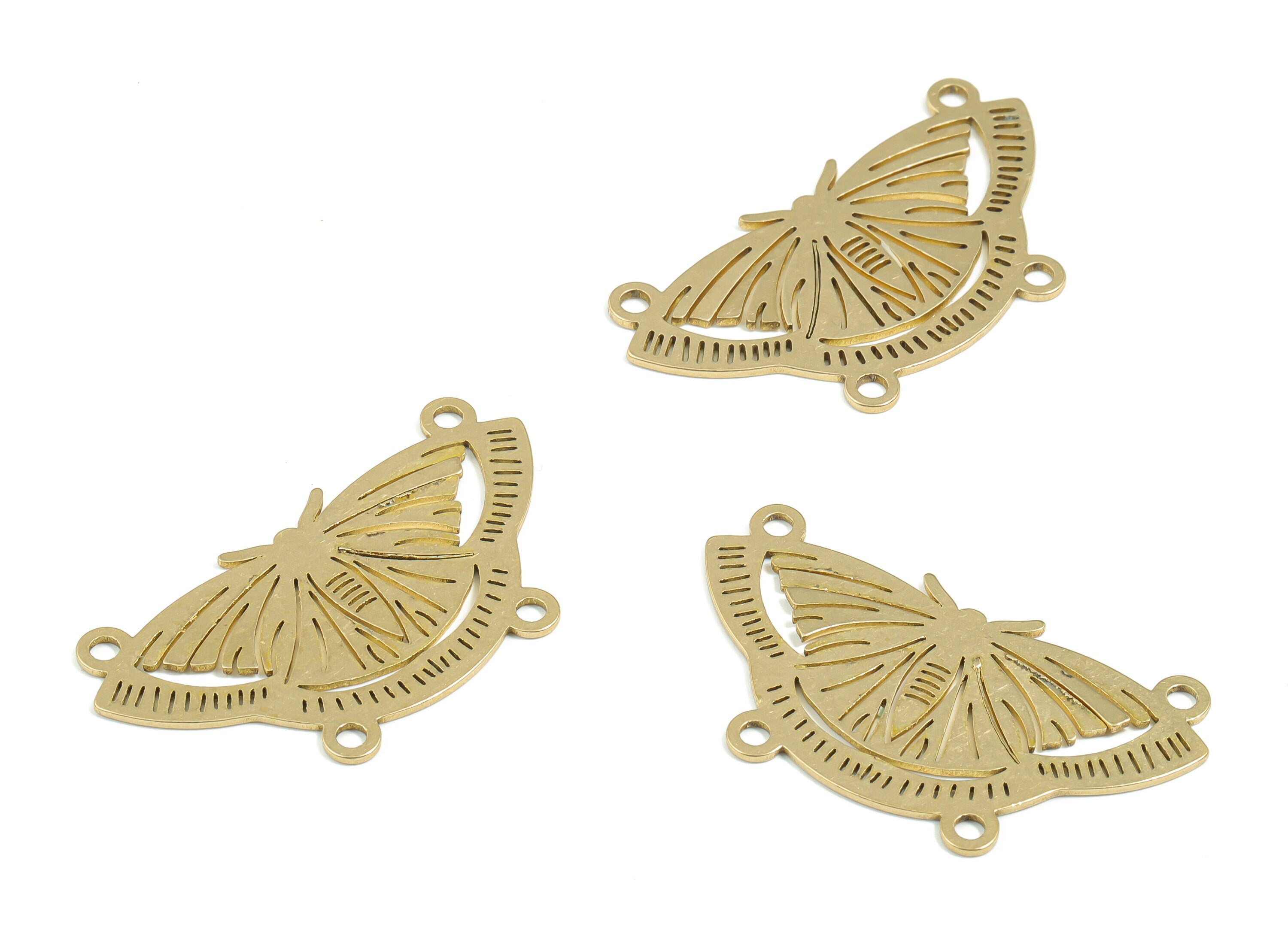 Brass Moth Earring Connectors - Raw Brass Moth Charms and Pendant - Jewelry Making Supplies - 37.67mm x 19.96mm x 0.85mm - PPA0136 - DOMEDBAZAAR