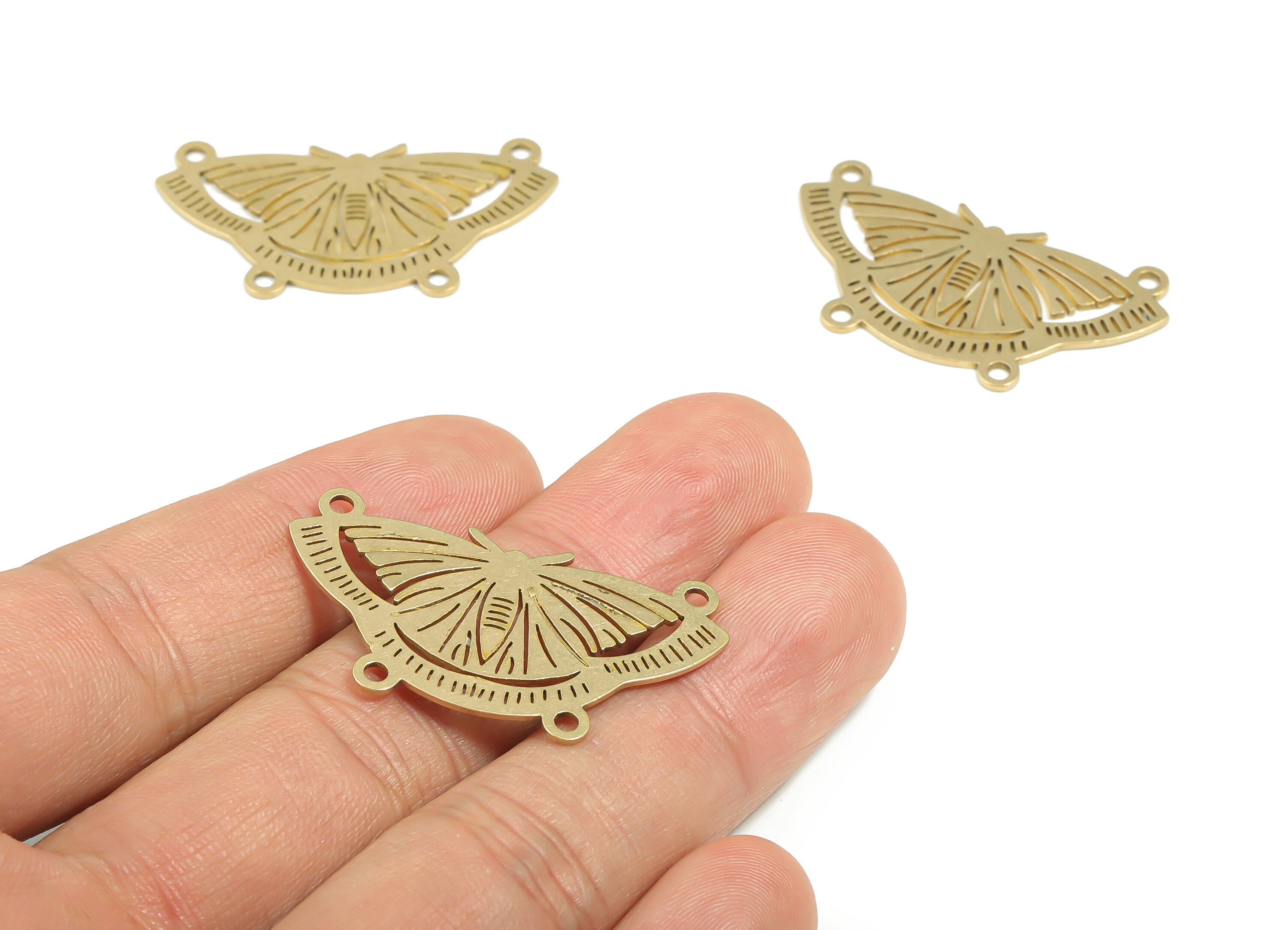 Brass Moth Earring Connectors - Raw Brass Moth Charms and Pendant - Jewelry Making Supplies - 37.67mm x 19.96mm x 0.85mm - PPA0136 - DOMEDBAZAAR