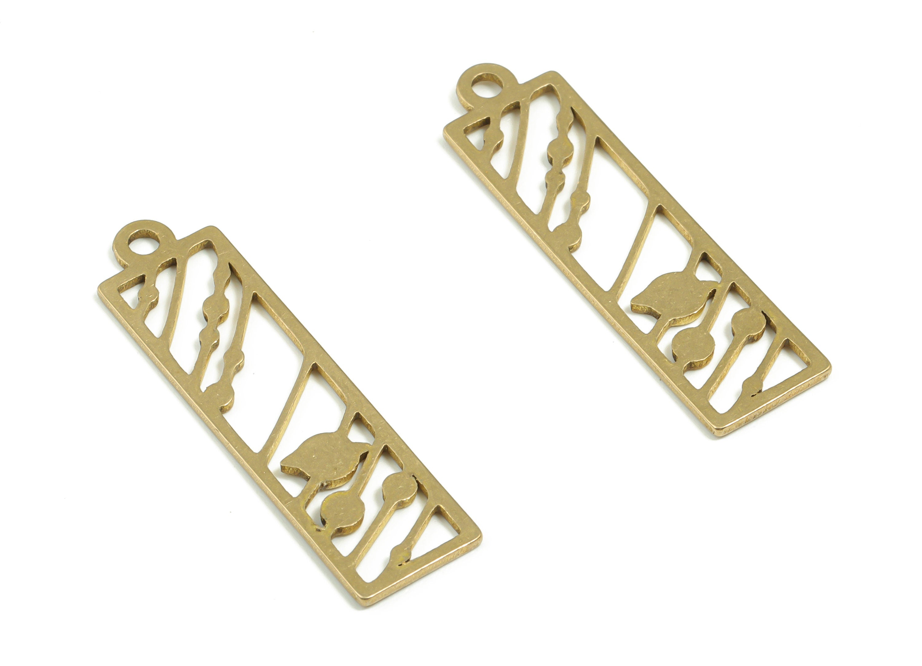 Brass Rectangle Earring Charms - Raw Brass Pattern Pendant - DIY Jewelry Making Supplies - 32.86mm x 8.92mm x 0.85mm - PPZ0060 - DOMEDBAZAAR
