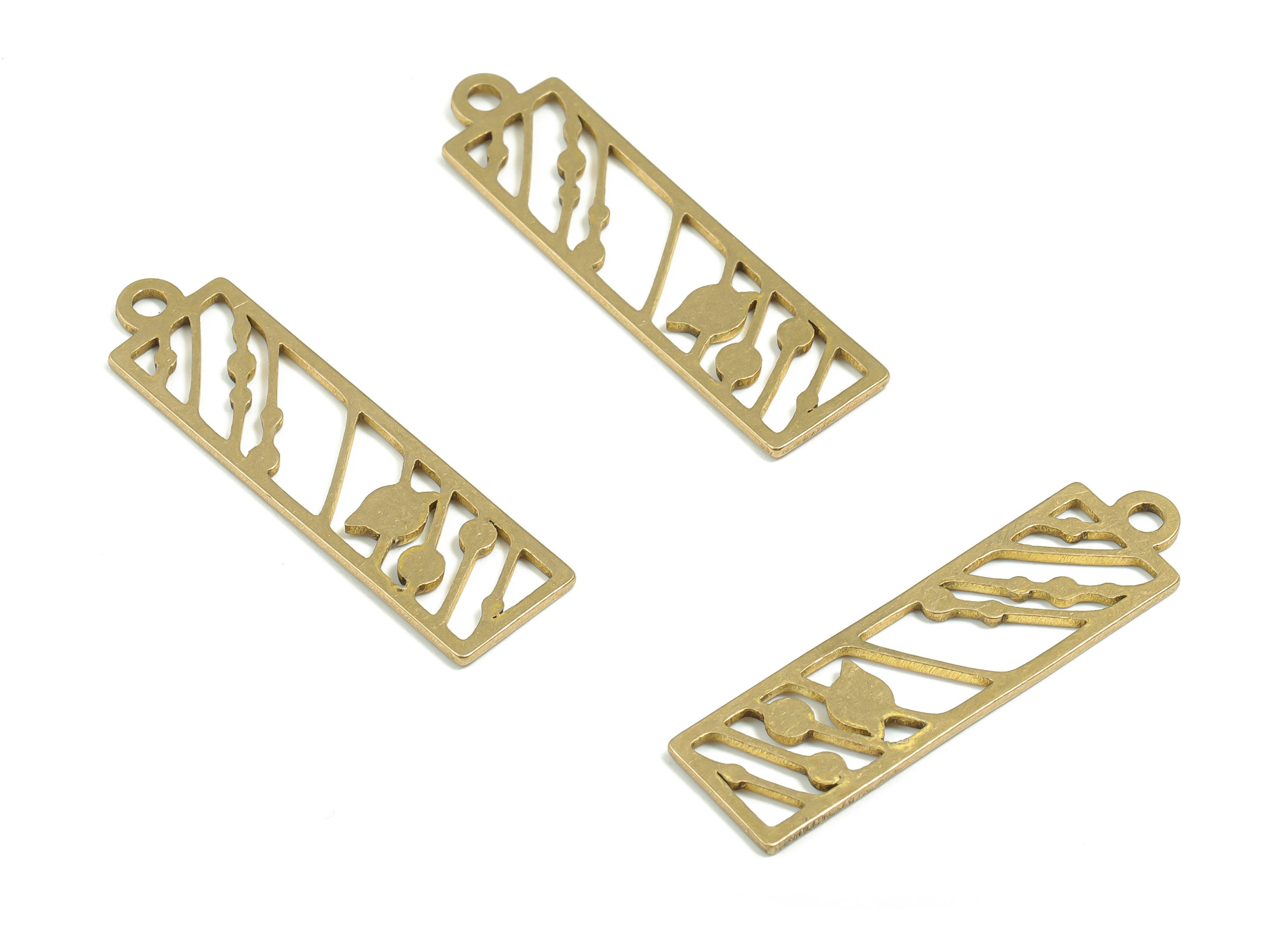 Brass Rectangle Earring Charms - Raw Brass Pattern Pendant - DIY Jewelry Making Supplies - 32.86mm x 8.92mm x 0.85mm - PPZ0060 - DOMEDBAZAAR