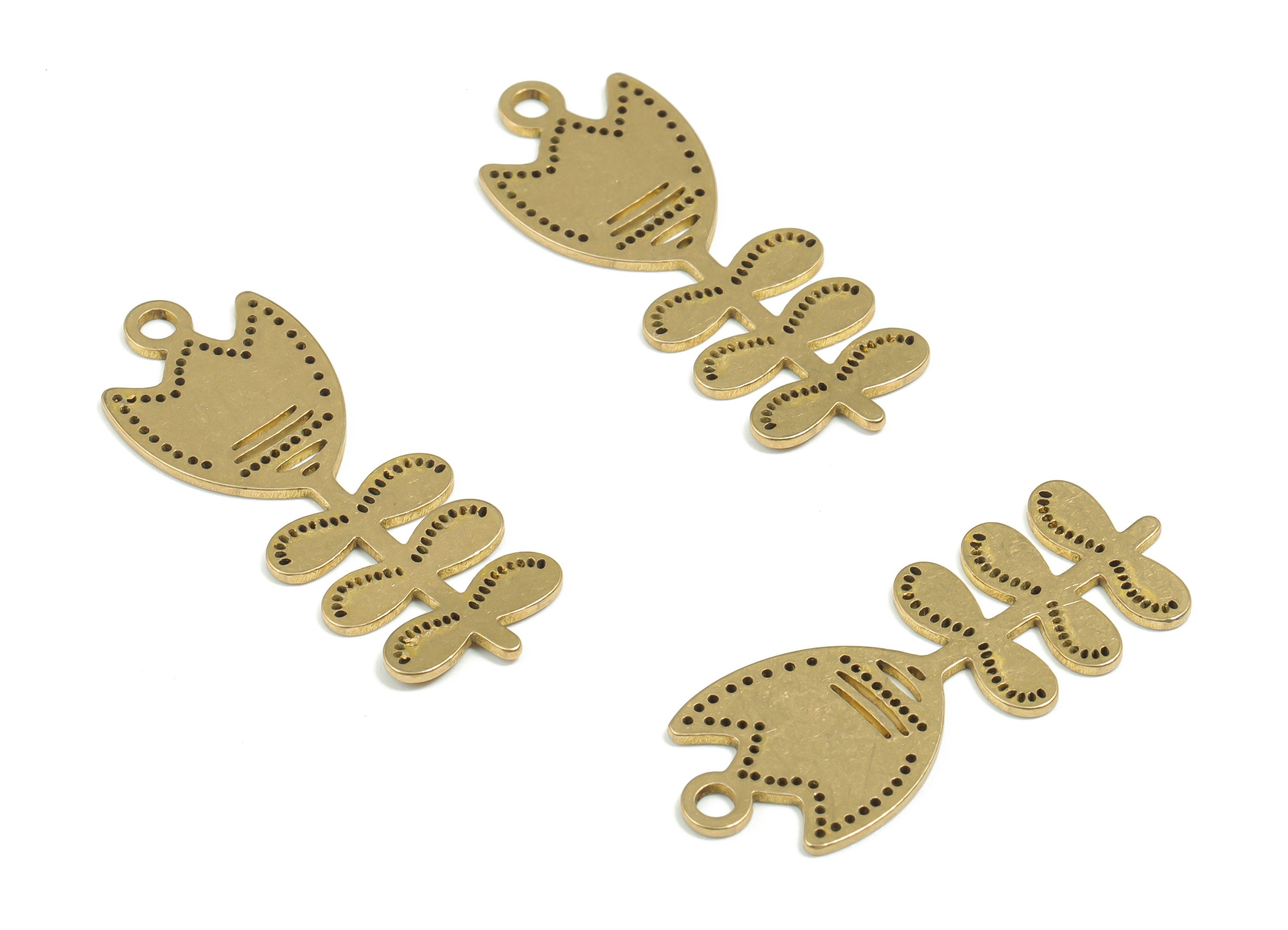 Brass Fulip Earring Charms - Raw Brass Flower Pendant - Jewelry Making Supplies - 32.72mm x 12.58mm x 0.73mm - PPA0315 - DOMEDBAZAAR