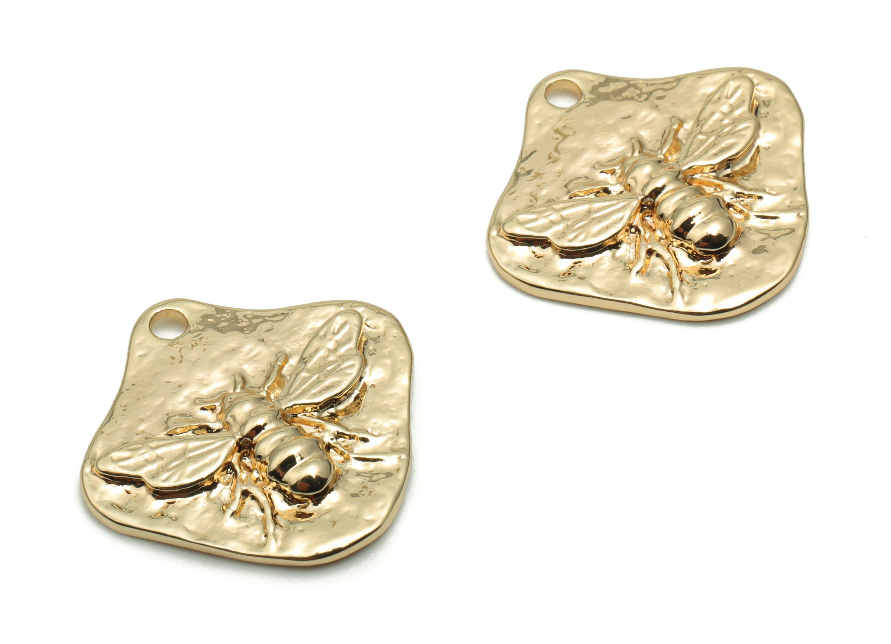 Brass Square Bee Earring Charms - Gold Square Bee Pendant - 18K Real Gold Plated Brass - Jewelry Supplies - 20x19.7x2.7mm - RGP4210 - DOMEDBAZAAR