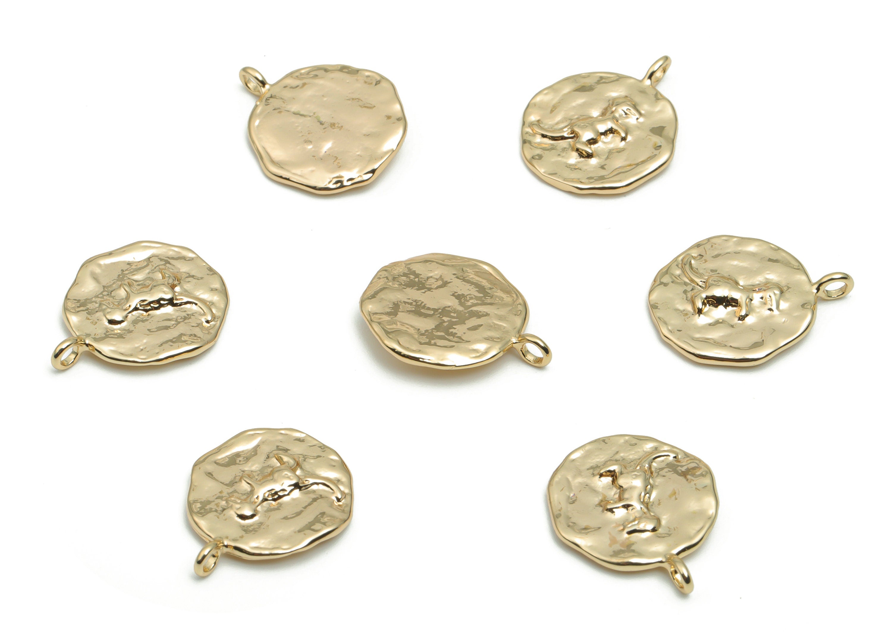 Brass Hammered Round Dinosaur Charms - Gold Dinosaur Pendant - Old Age Charm - 18K Real Gold Plated Brass - 16.75x13.67x2.01mm - RGP4216 - DOMEDBAZAAR