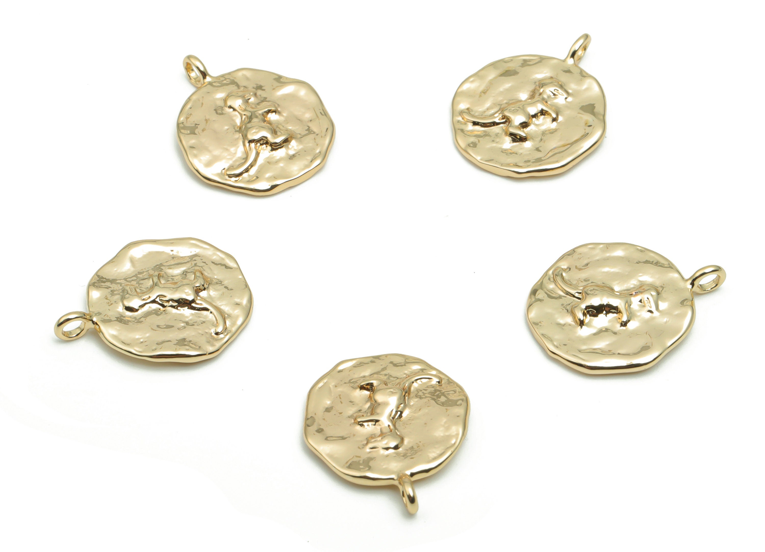 Brass Hammered Round Dinosaur Charms - Gold Dinosaur Pendant - Old Age Charm - 18K Real Gold Plated Brass - 16.75x13.67x2.01mm - RGP4216 - DOMEDBAZAAR