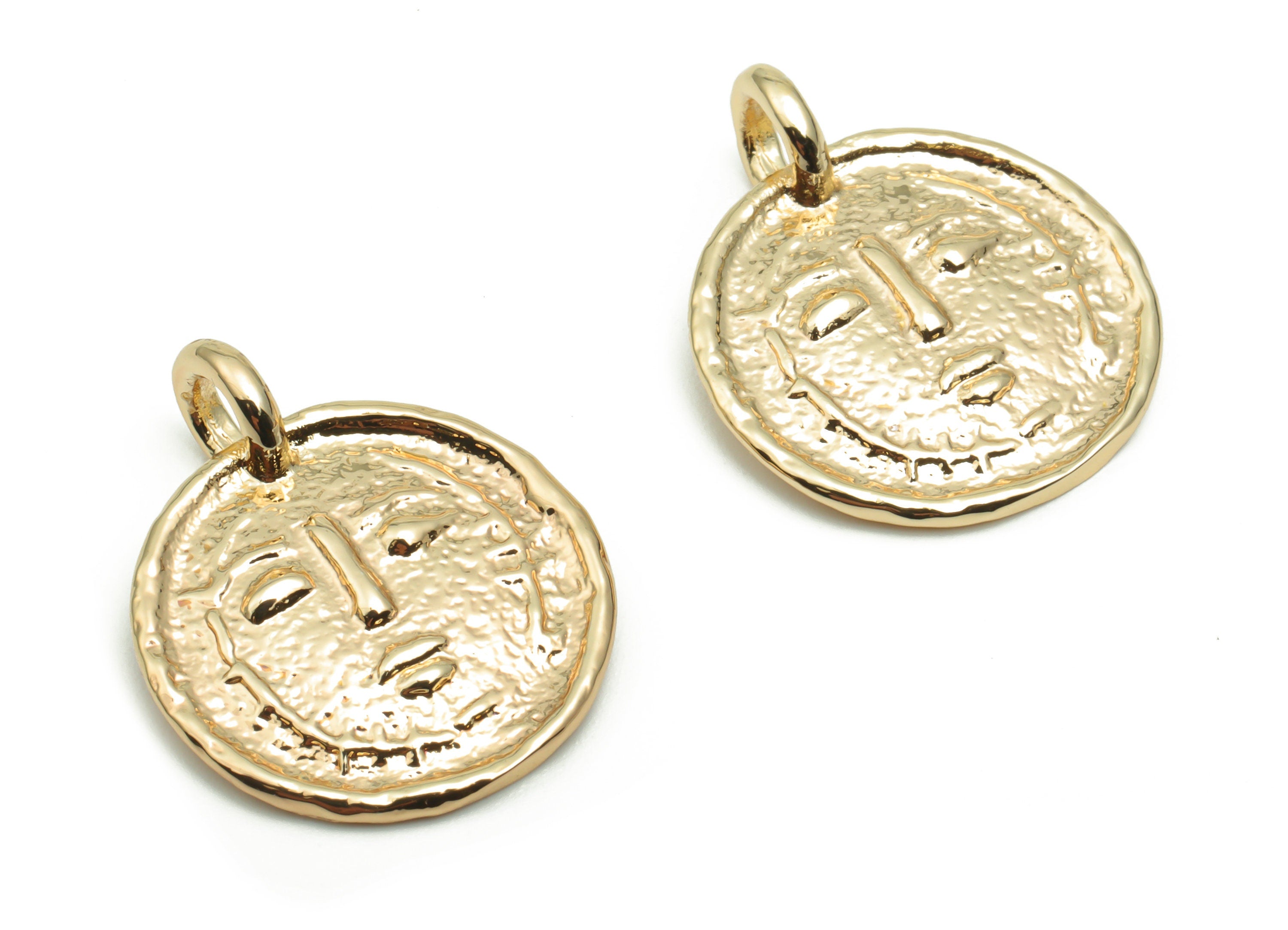 Brass Round Face Earring Charms - Gold Woman Face Circle Pendant - Old Age Charm - 18K Real Gold Plated Brass - 20.86x17x1.9mm - RGP4222 - DOMEDBAZAAR