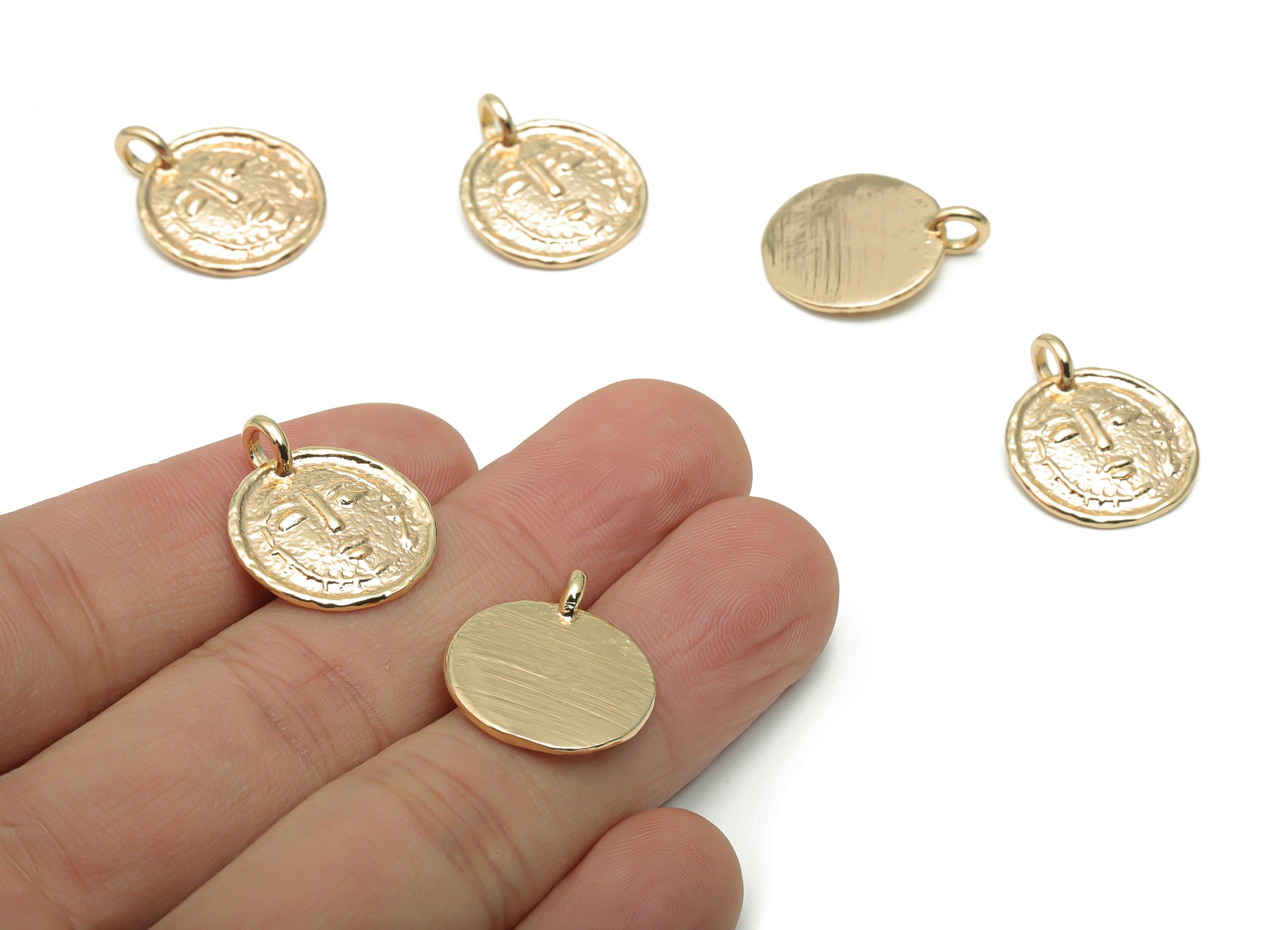 Brass Round Face Earring Charms - Gold Woman Face Circle Pendant - Old Age Charm - 18K Real Gold Plated Brass - 20.86x17x1.9mm - RGP4222 - DOMEDBAZAAR