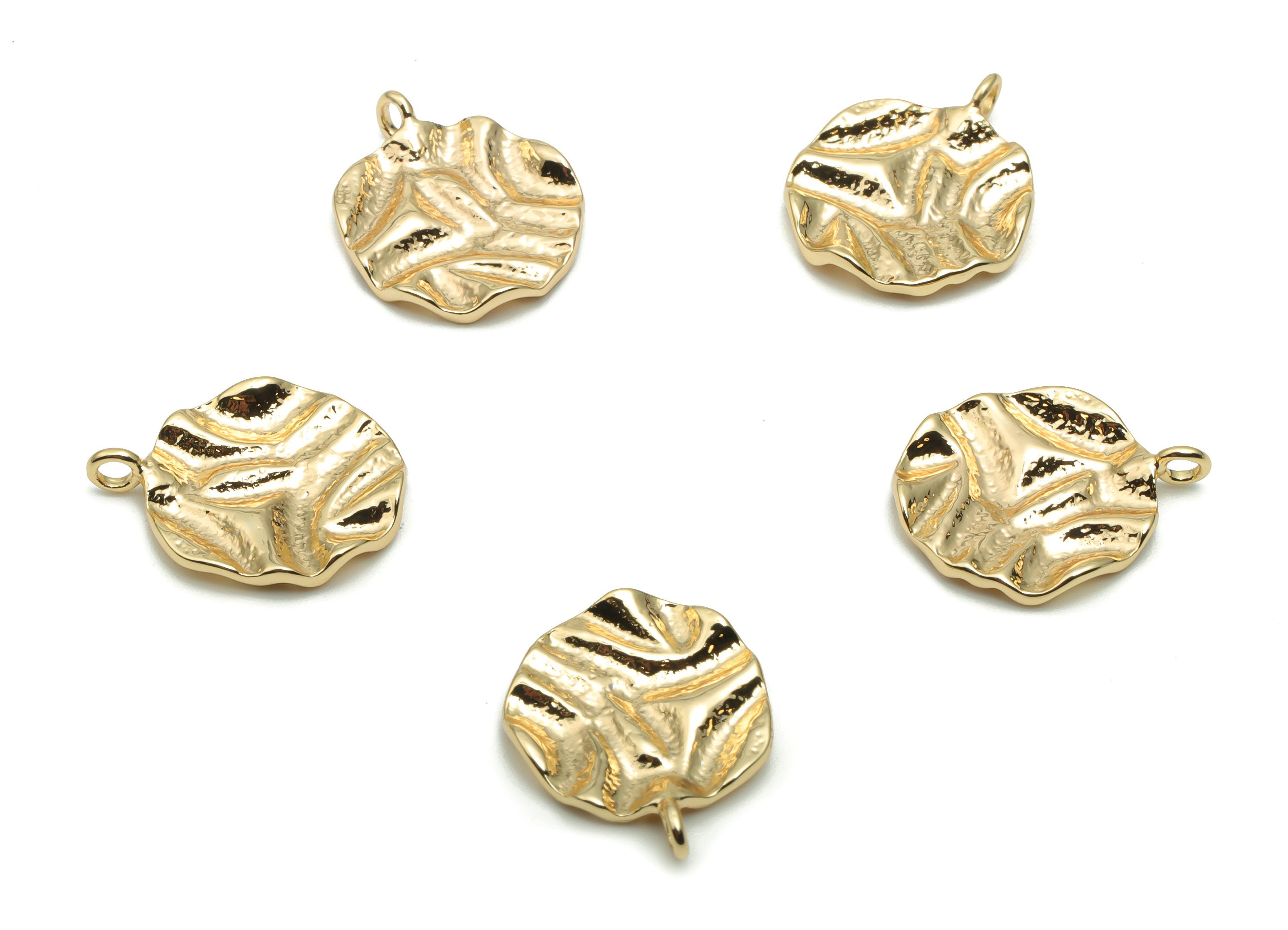 Brass Spotty Round Wave Charms - Gold Wave Circle Pendant - 18K Real Gold Plated Brass - Jewelry Supplies - 16.47x13.8x1.69mm - RGP4253 - DOMEDBAZAAR