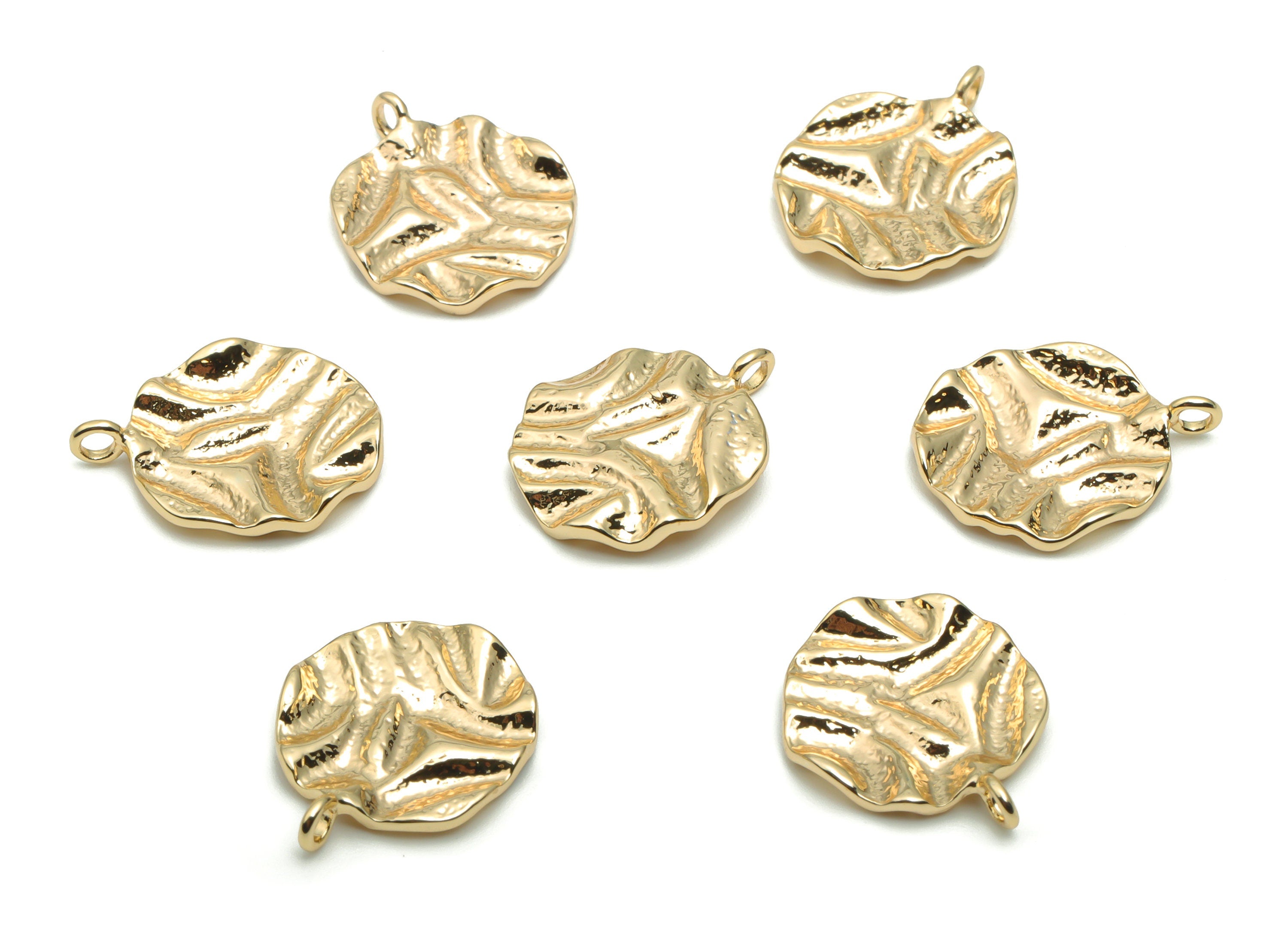 Brass Spotty Round Wave Charms - Gold Wave Circle Pendant - 18K Real Gold Plated Brass - Jewelry Supplies - 16.47x13.8x1.69mm - RGP4253 - DOMEDBAZAAR