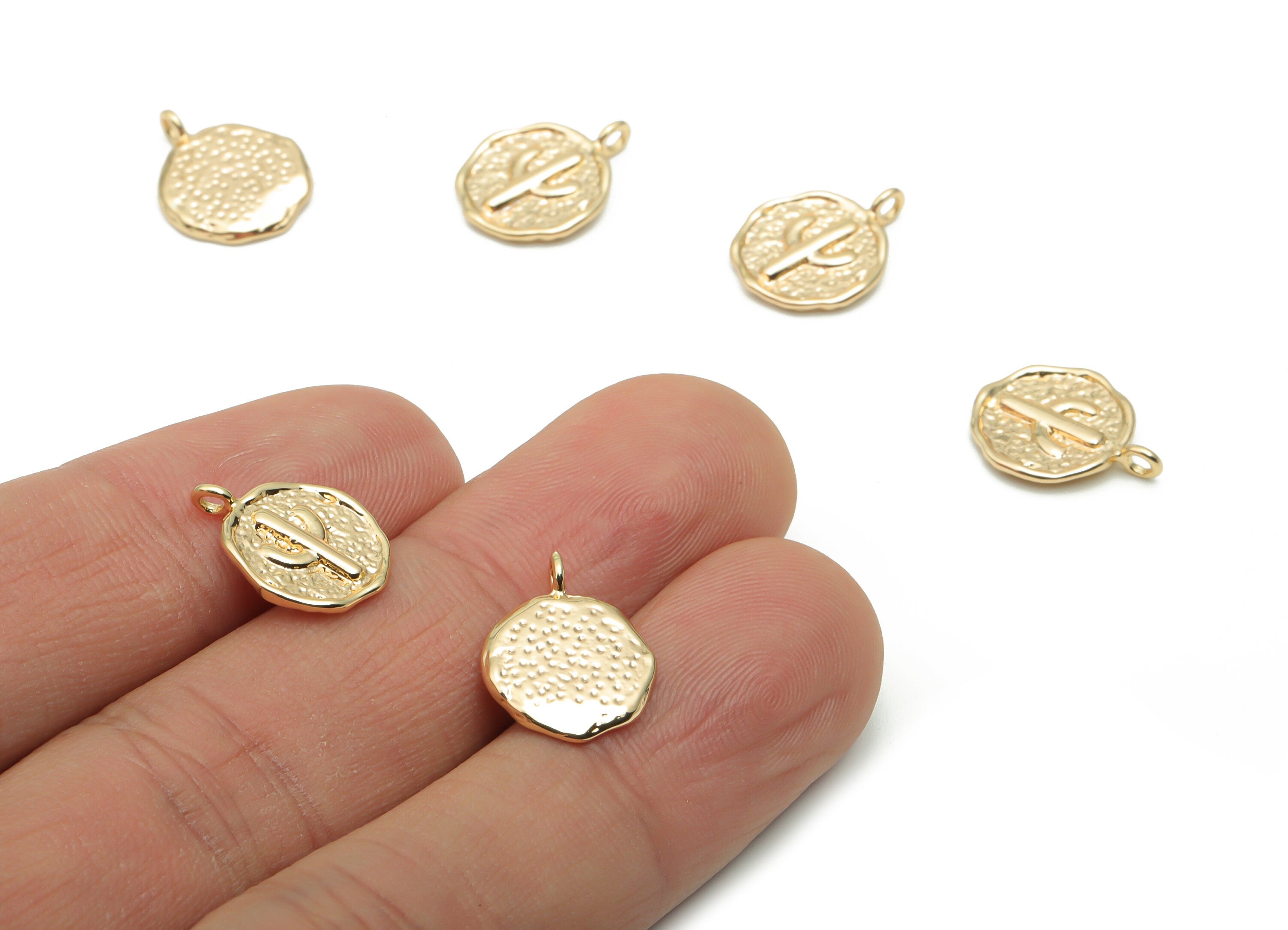 Brass Hammered Round Cactus Charms - Gold Cactus Circle Pendant - Old Age Charm - 18K Real Gold Plated Brass - 14.57x11.7x1.5mm - RGP4217 - DOMEDBAZAAR
