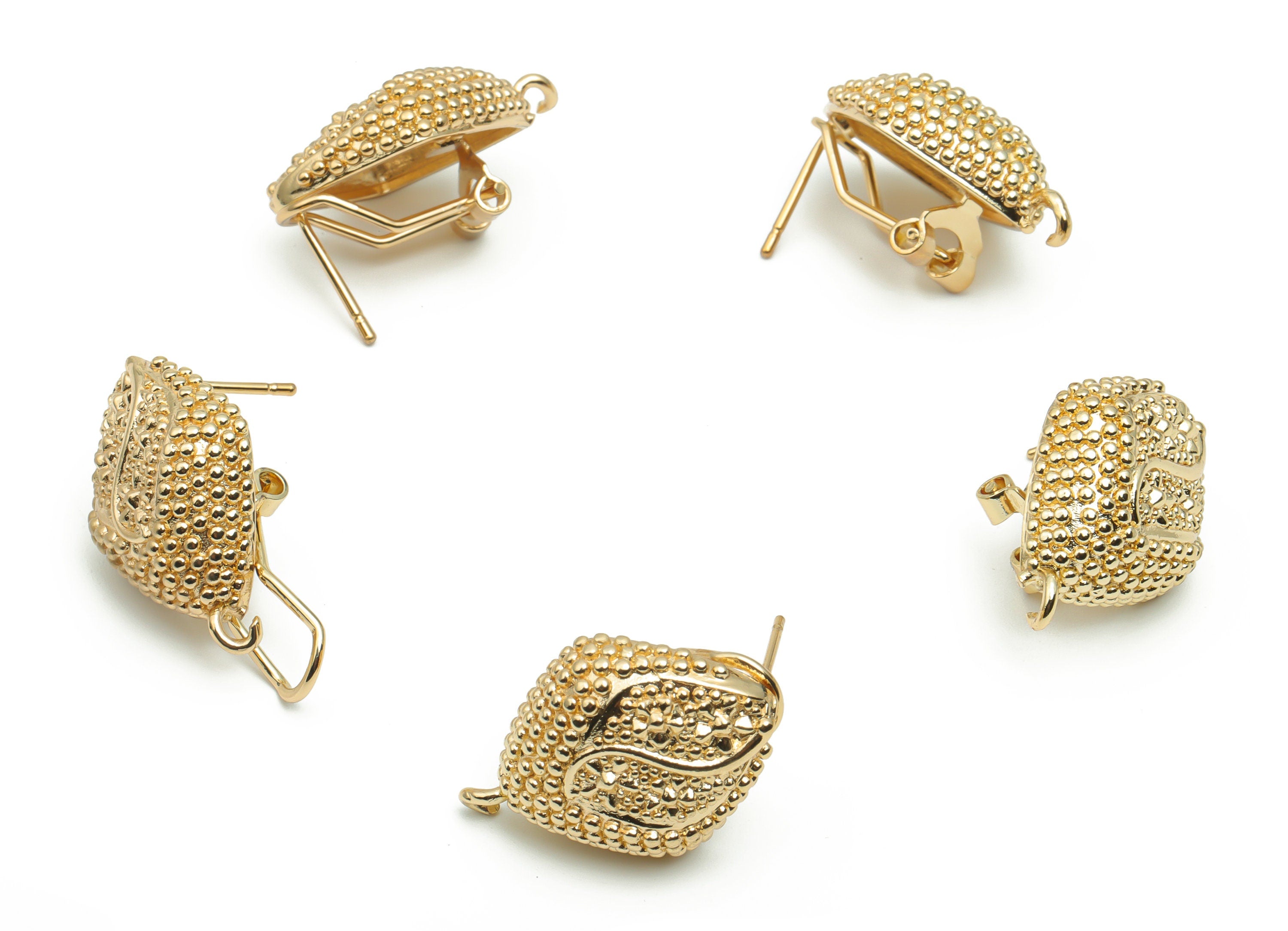 Brass Spotty Diamond Earring Clasp - Gold Diamond Clasp - Gold Tone Plated Brass Clasp - Jewelry Supplies - 25.72x18.17x1.81mm - PP5072G - DOMEDBAZAAR
