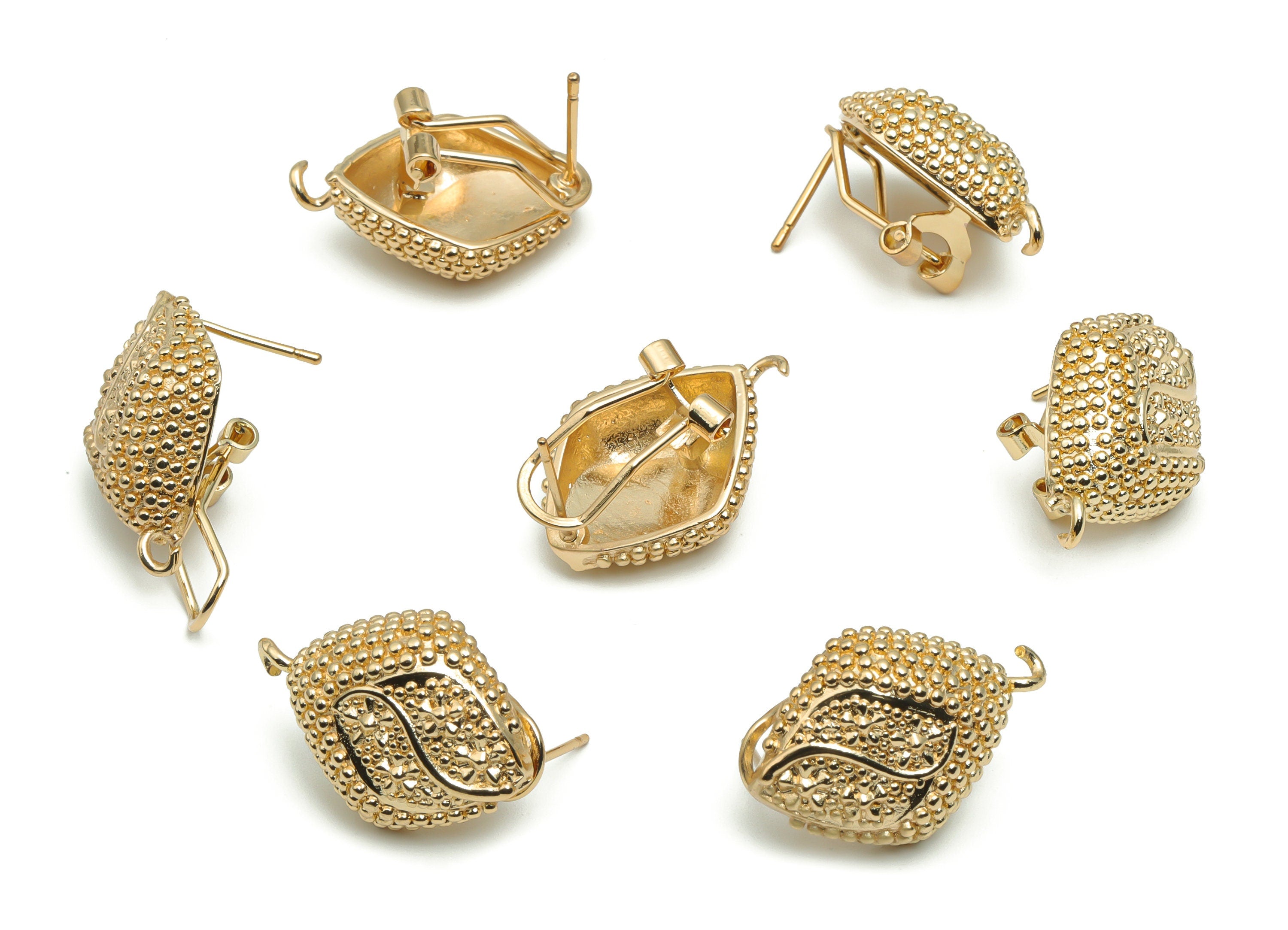 Brass Spotty Diamond Earring Clasp - Gold Diamond Clasp - Gold Tone Plated Brass Clasp - Jewelry Supplies - 25.72x18.17x1.81mm - PP5072G - DOMEDBAZAAR