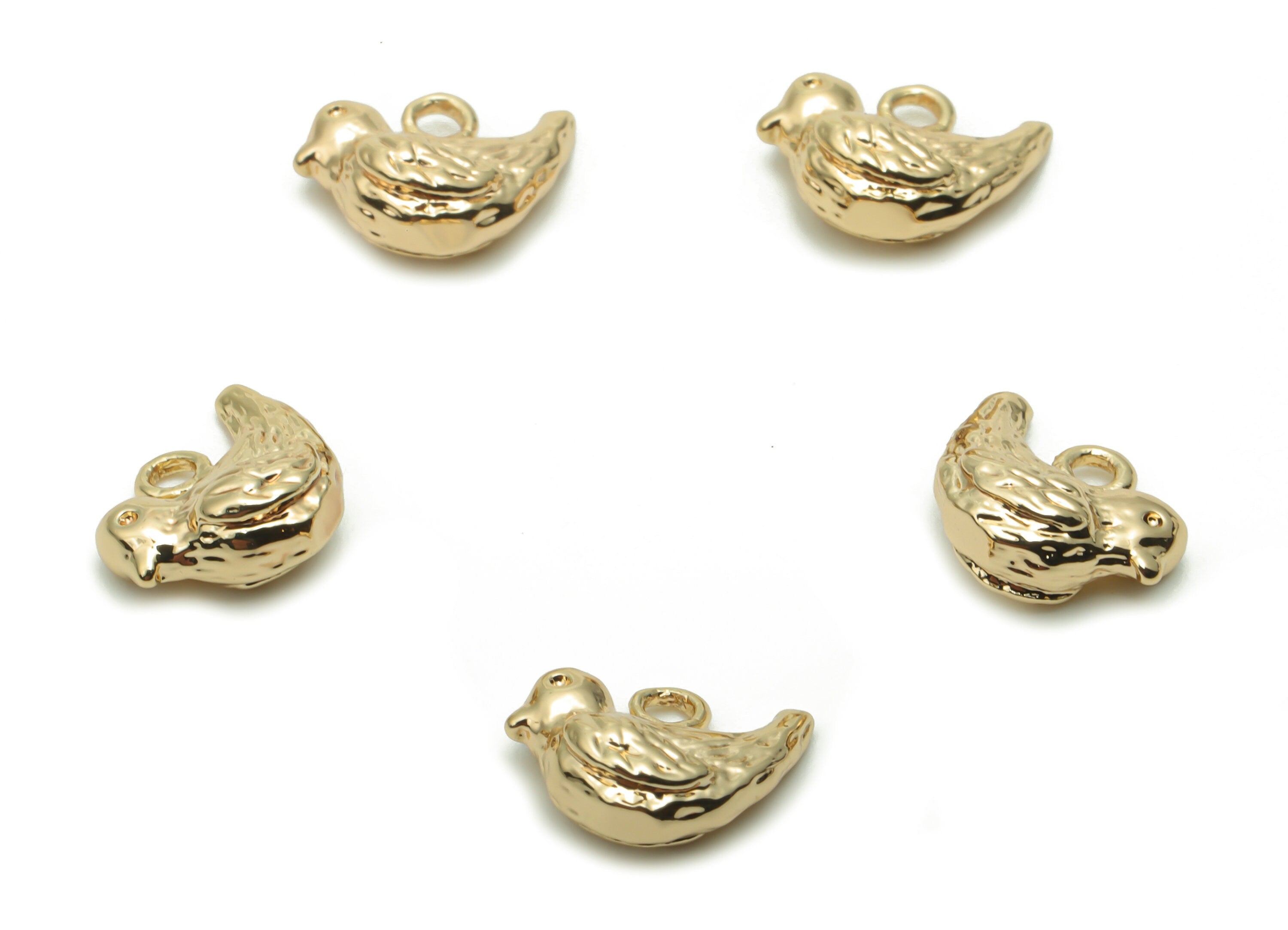 Brass Texture Mini Bird Earring Charms - Gold Bird Pendant - 18K Real Gold Plated Brass - Jewelry Supplies - 10.58x8.35x4.21mm - RGP4214 - DOMEDBAZAAR