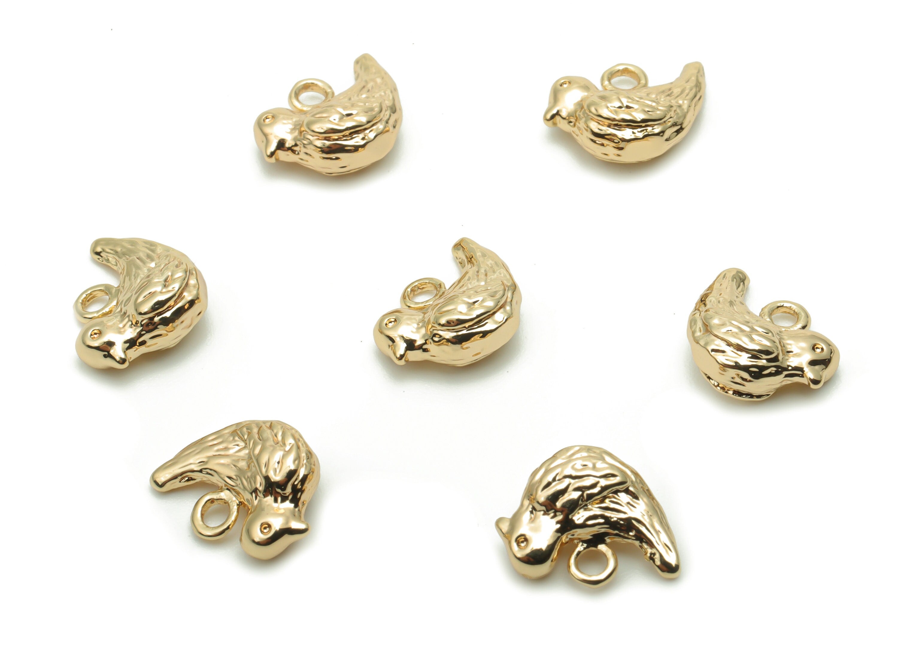 Brass Texture Mini Bird Earring Charms - Gold Bird Pendant - 18K Real Gold Plated Brass - Jewelry Supplies - 10.58x8.35x4.21mm - RGP4214 - DOMEDBAZAAR