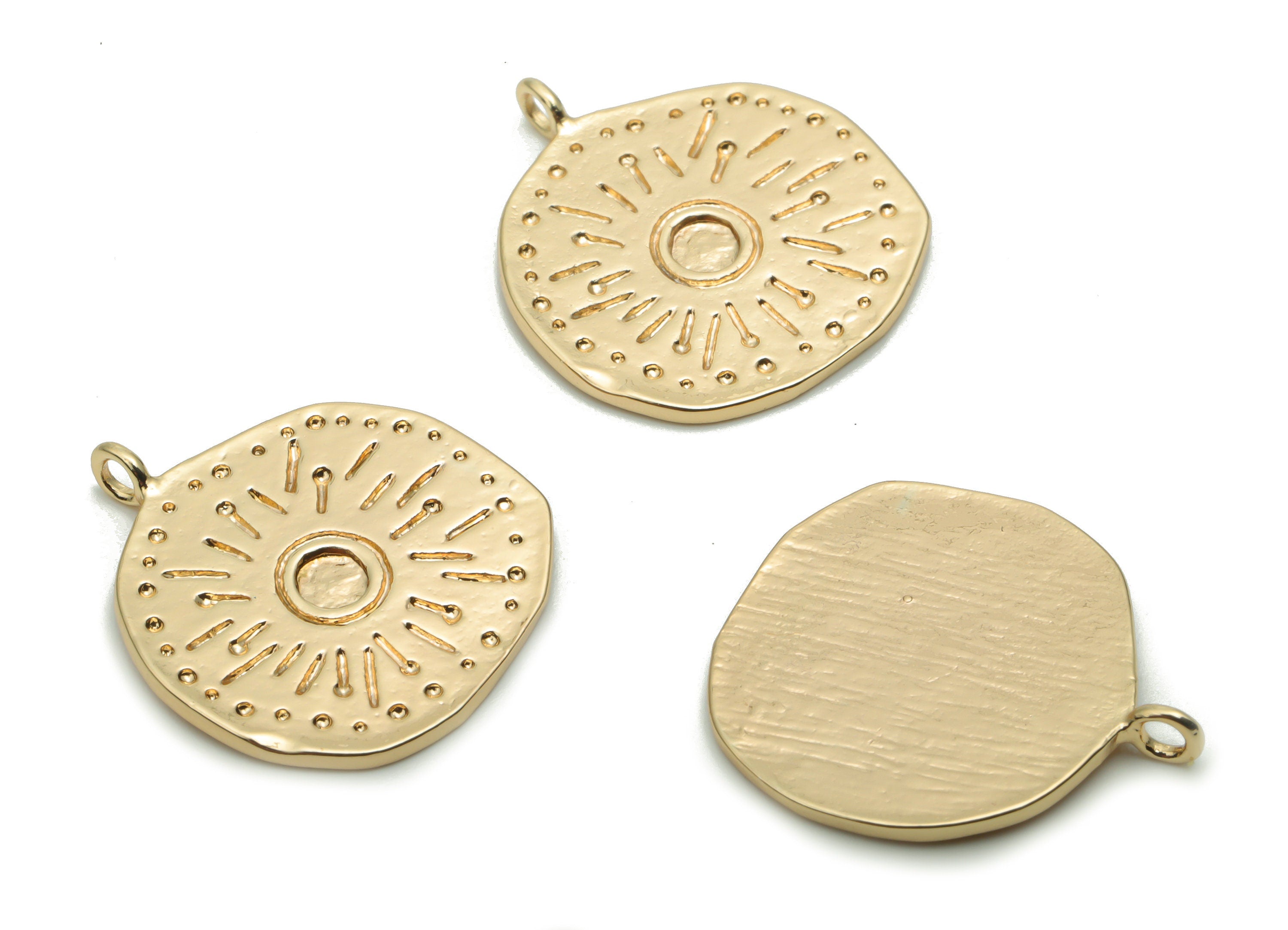 Brass Texture Irregular Sun Earring Charms - Gold Sun Circle Pendant - 18K Real Gold Plated Brass - 19.79x17.4x1.07mm - RGP4223 - DOMEDBAZAAR