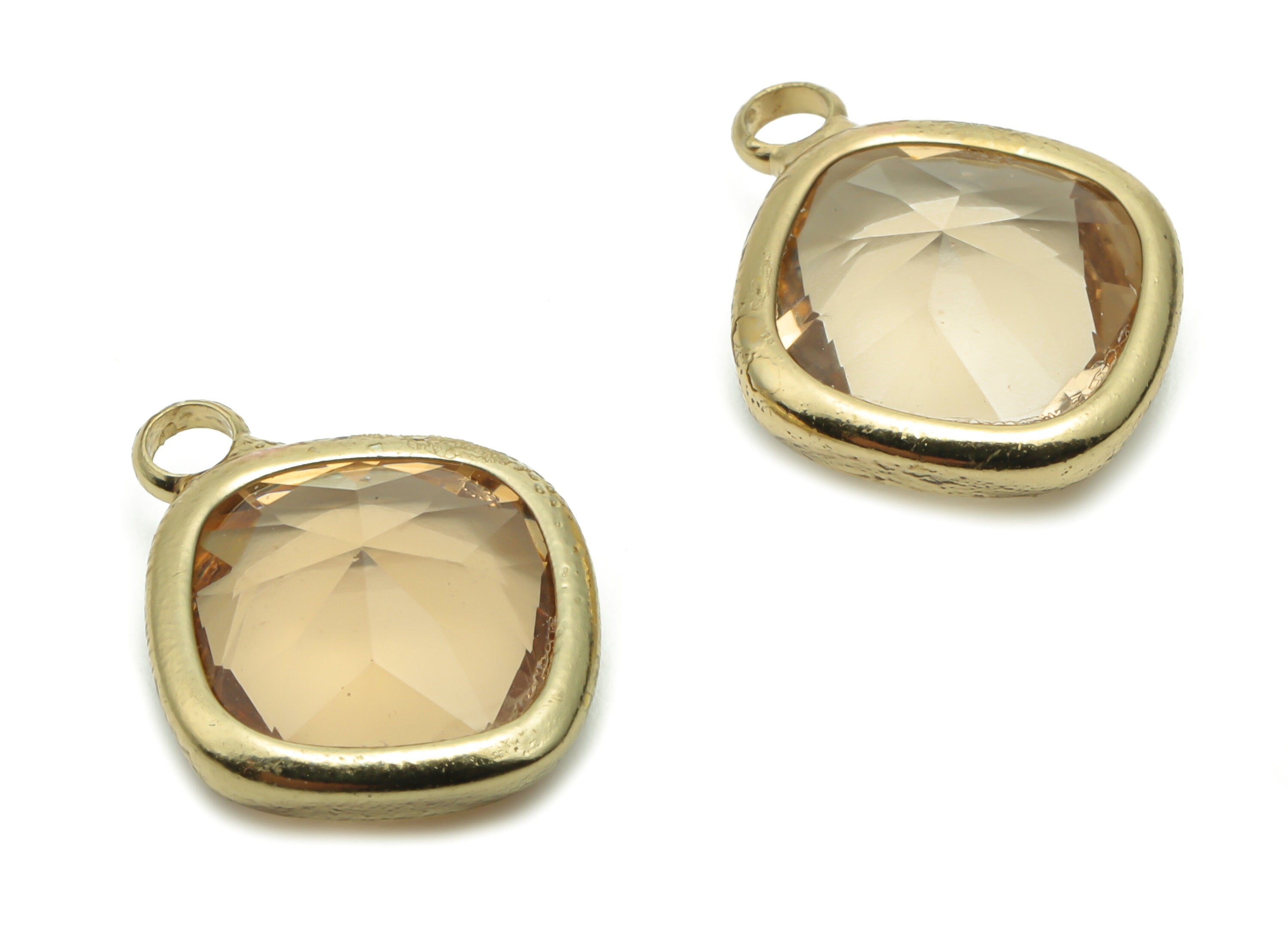 Glass Square Earring Charms - Brass Square Pendant - Gold Tone Plated Brass - Jewelry Making Supplies - 17.29x13.97x6.09mm - GS1057 - DOMEDBAZAAR