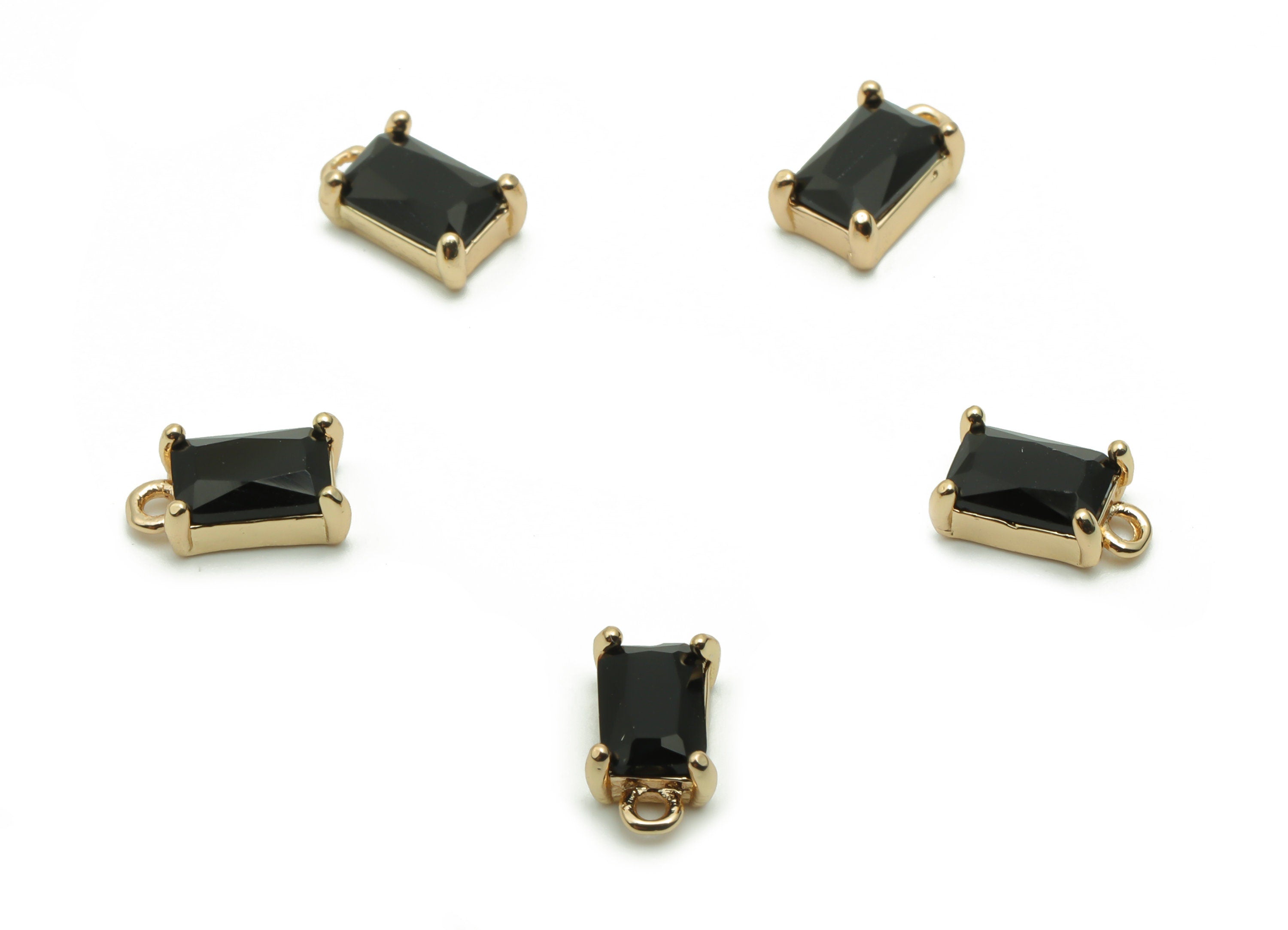Glass Mini Rectangle Earring Charms - Brass Rectangle Pendant - Gold Tone Plated Brass - Jewelry Making Supplies - 8.6x4.89x3.14mm - GS1065 - DOMEDBAZAAR