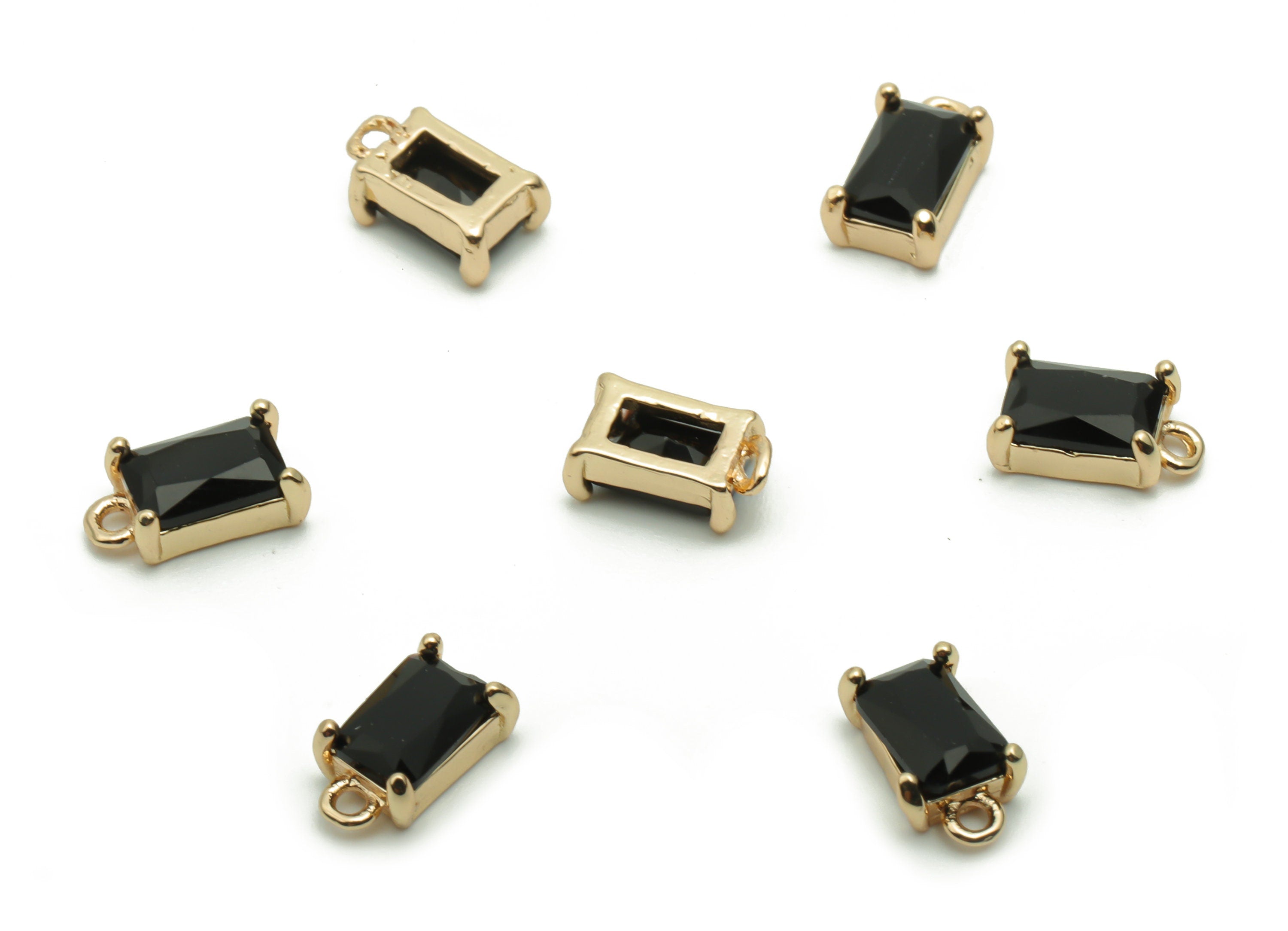 Glass Mini Rectangle Earring Charms - Brass Rectangle Pendant - Gold Tone Plated Brass - Jewelry Making Supplies - 8.6x4.89x3.14mm - GS1065 - DOMEDBAZAAR