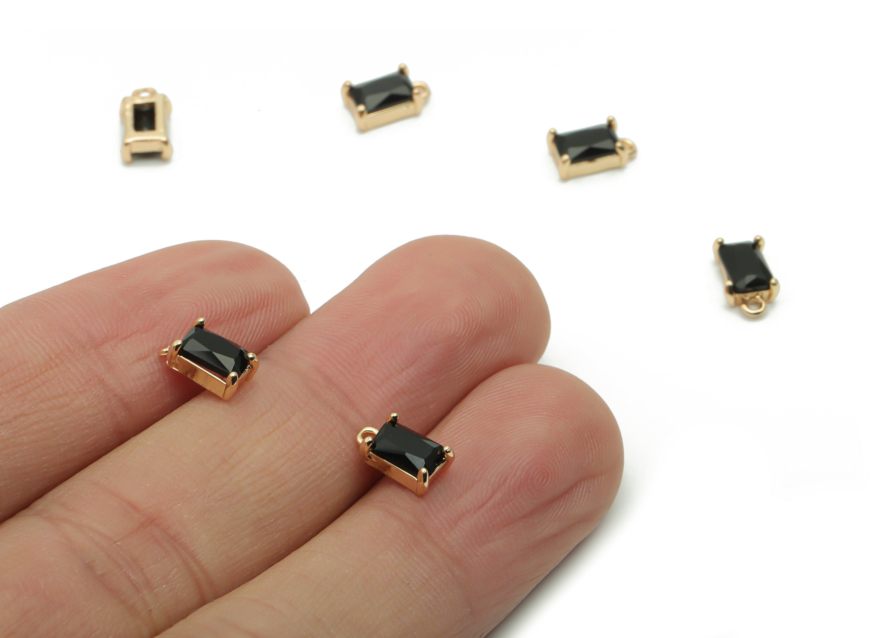 Glass Mini Rectangle Earring Charms - Brass Rectangle Pendant - Gold Tone Plated Brass - Jewelry Making Supplies - 8.6x4.89x3.14mm - GS1065 - DOMEDBAZAAR