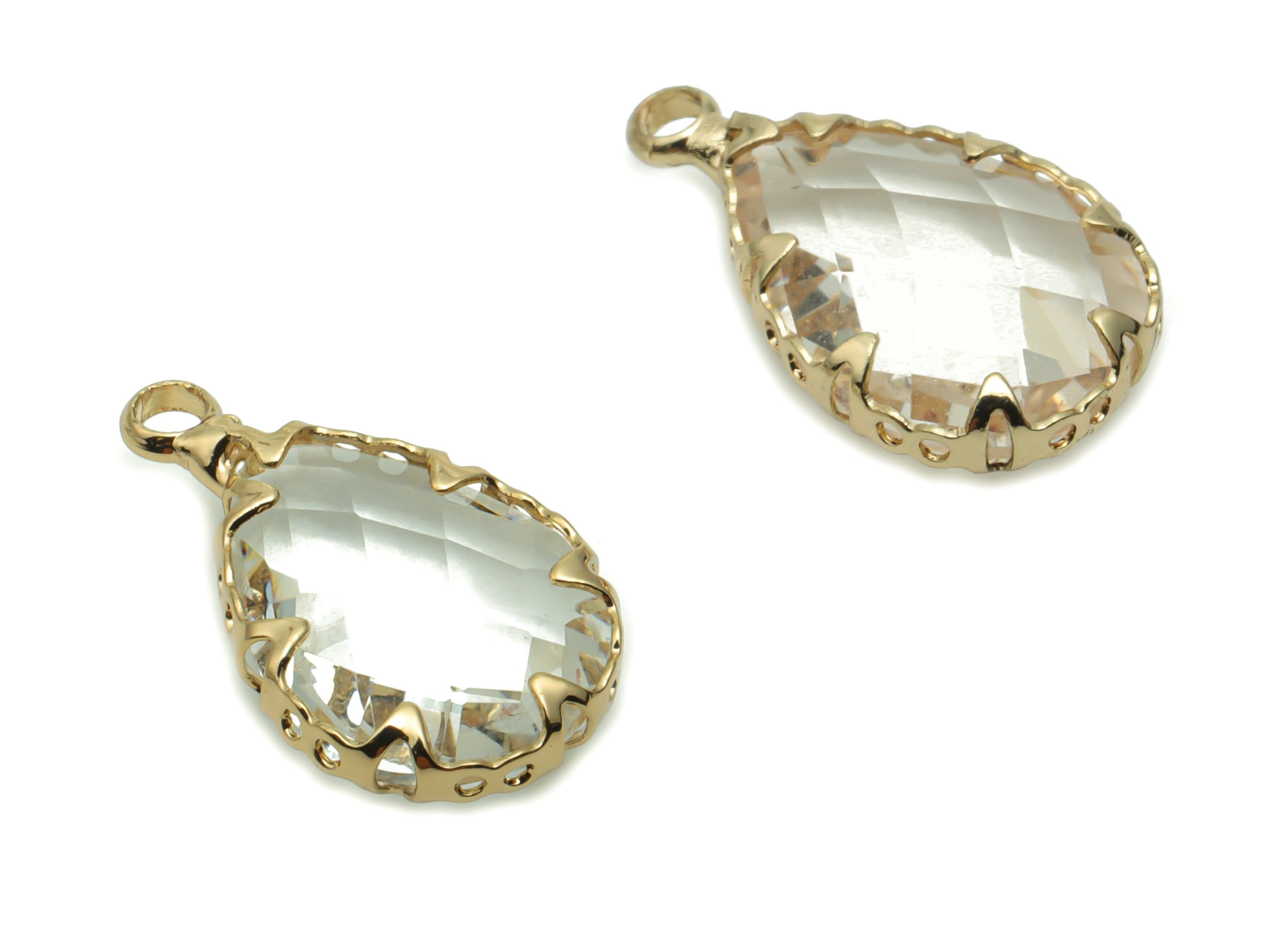 Glass Drop Earring Charms - Brass Drop Pendant - Gold Tone Plated Brass - Jewelry Making Supplies - 18.4x10.61x5.07mm - GS1058 - DOMEDBAZAAR
