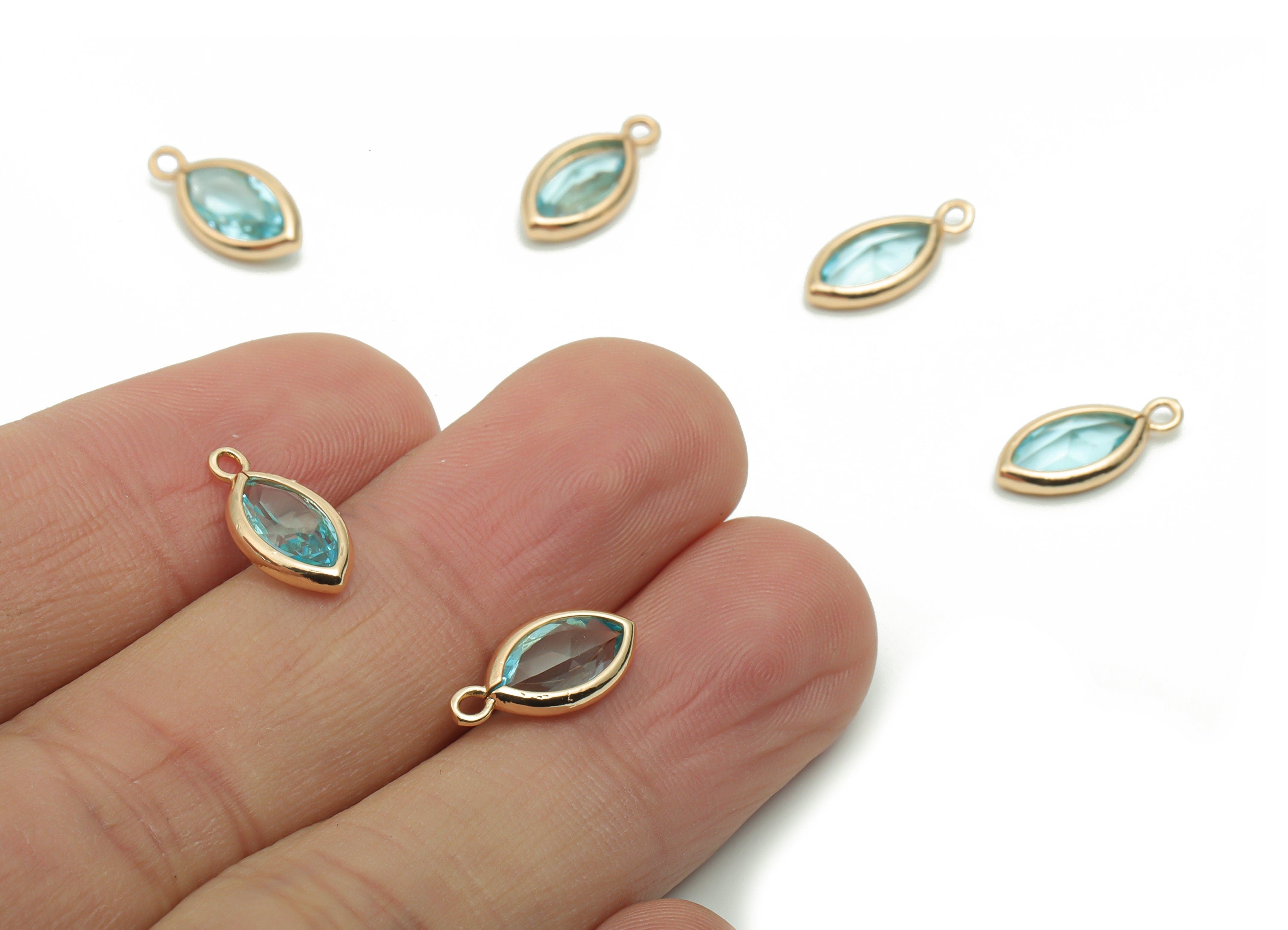 Glass Marquise Earring Charms - Brass Marquise Pendant - Gold Tone Plated Brass - Jewelry Making Supplies - 14.06x6.72x3.37mm - GS1056 - DOMEDBAZAAR