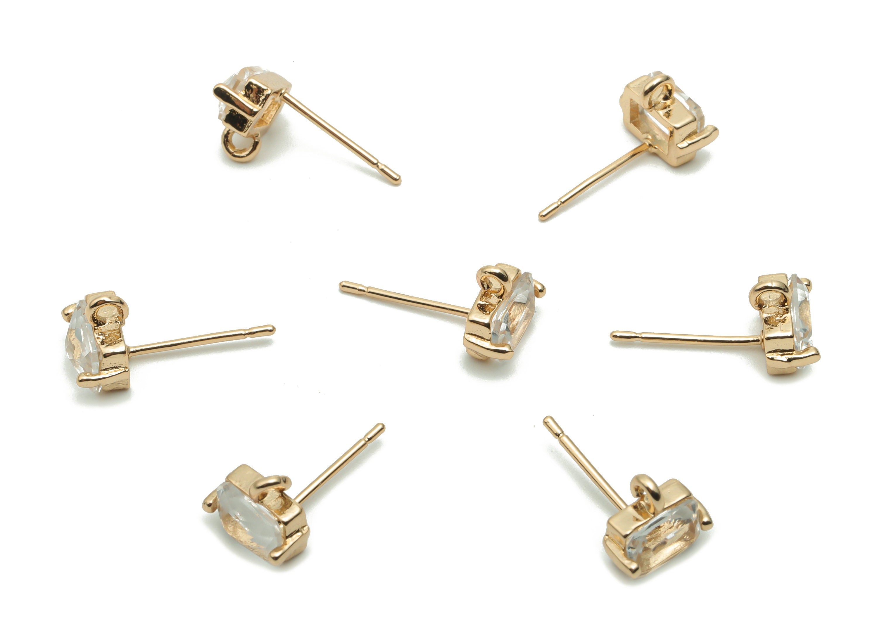 Glass Rectangle Earring Stud - Brass Rectangle Earring Post - Gold Tone Plated Brass - Jewelry Making Supplies - 8.53x8x4.1mm - GS1060 - DOMEDBAZAAR