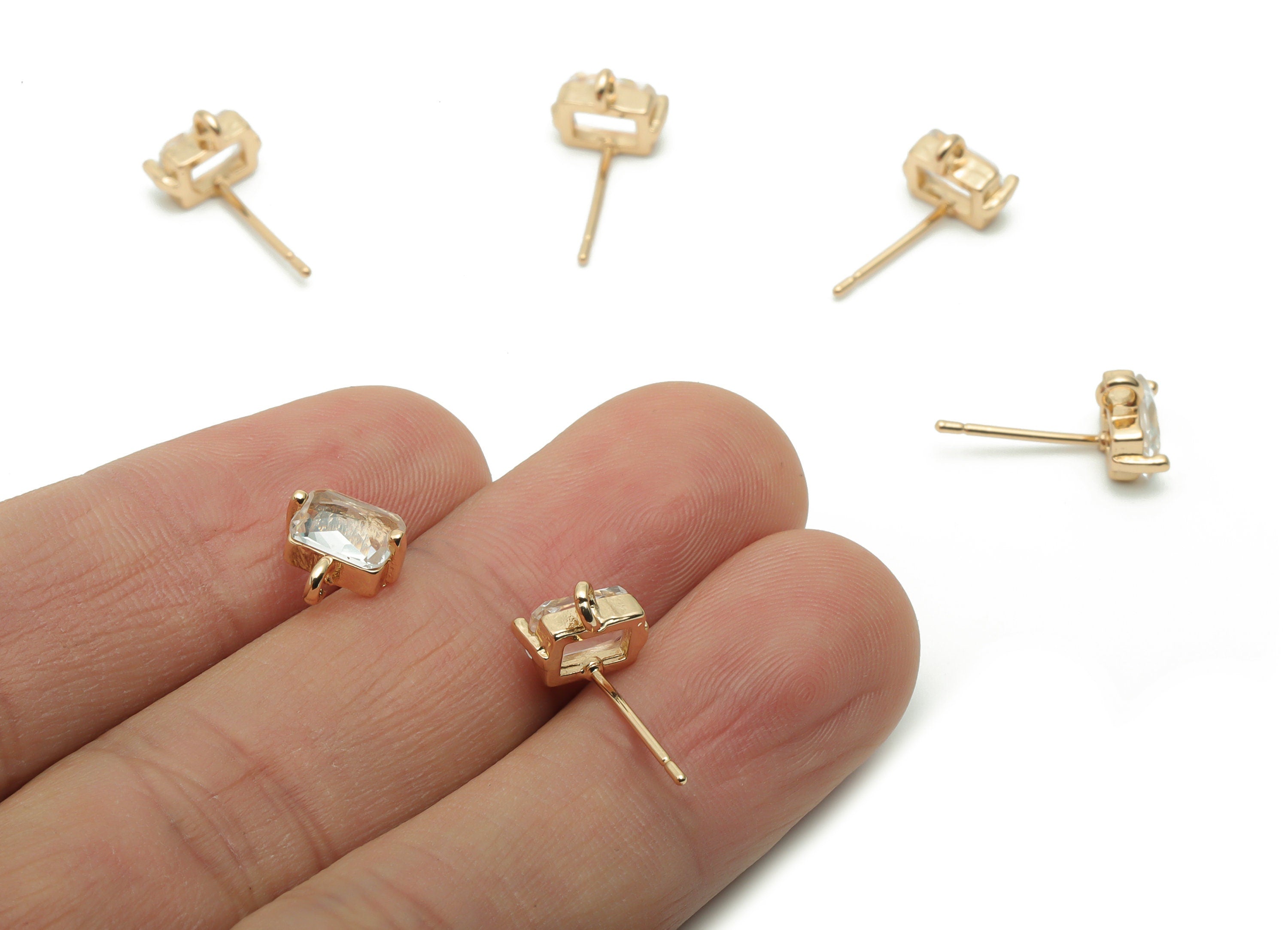 Glass Rectangle Earring Stud - Brass Rectangle Earring Post - Gold Tone Plated Brass - Jewelry Making Supplies - 8.53x8x4.1mm - GS1060 - DOMEDBAZAAR