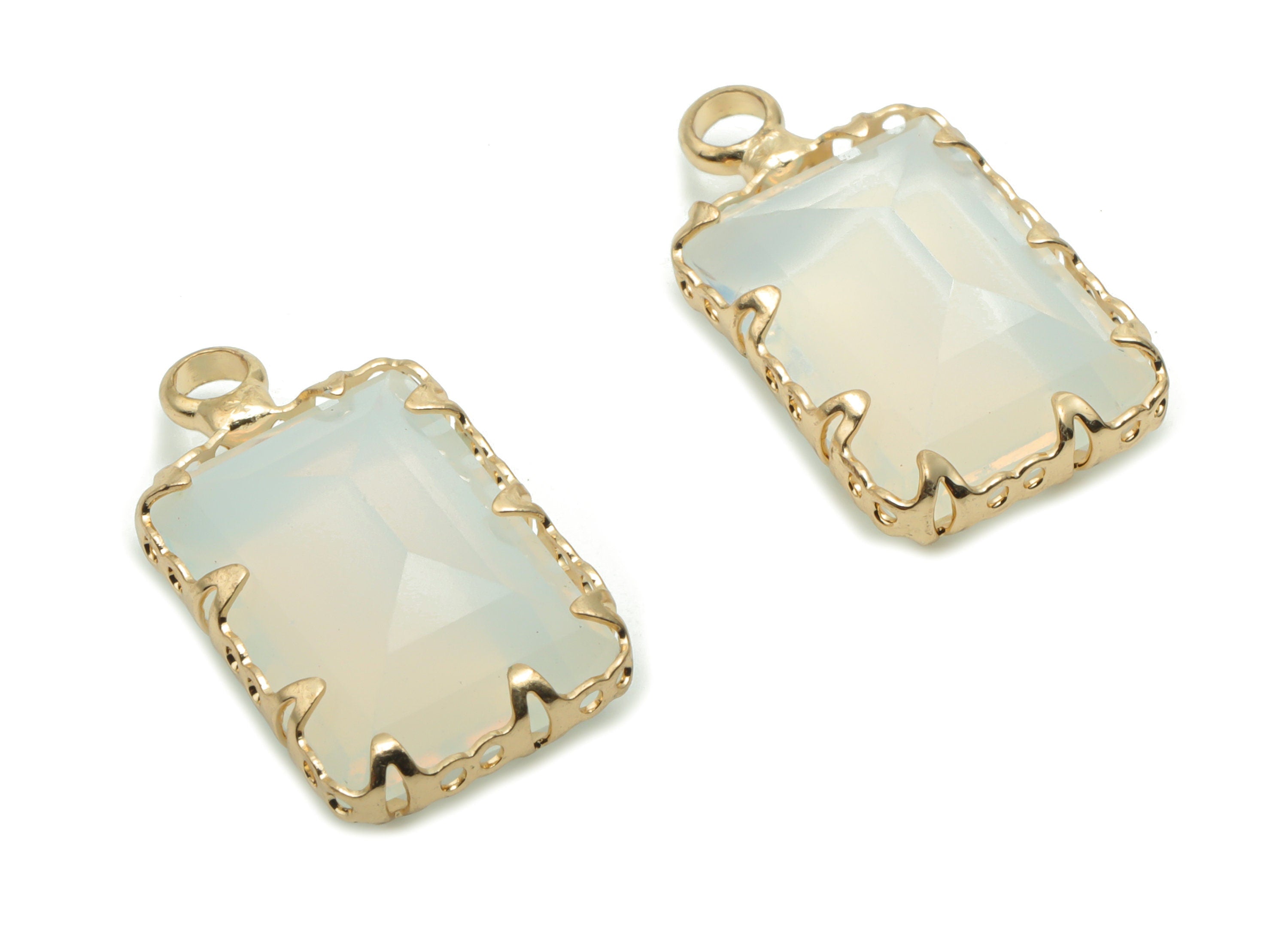 Glass Rectangle Earring Charms - Brass Rectangle Pendant - Gold Tone Plated Brass - Jewelry Making Supplies - 19.65x10.84x5.06mm - GS1062 - DOMEDBAZAAR