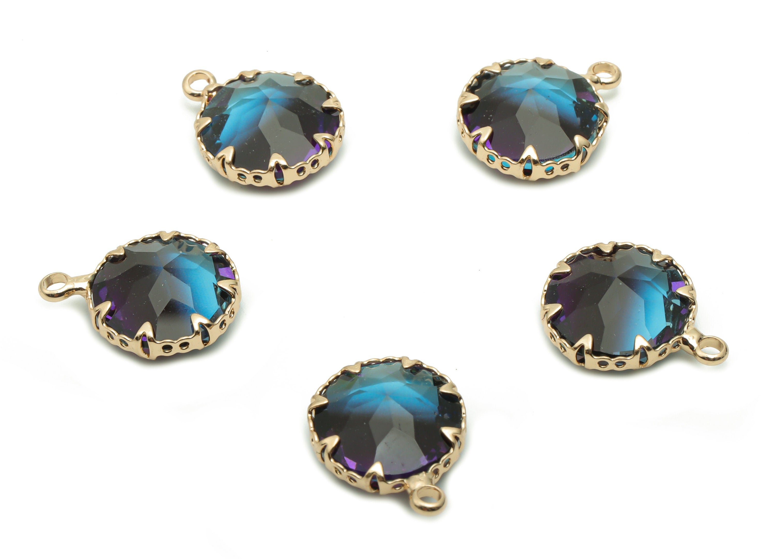 Glass Round Earring Charms - Brass Circle Pendant - Gold Tone Plated Brass - Jewelry Making Supplies - 16.47x13.08x5.91mm - GS1064 - DOMEDBAZAAR