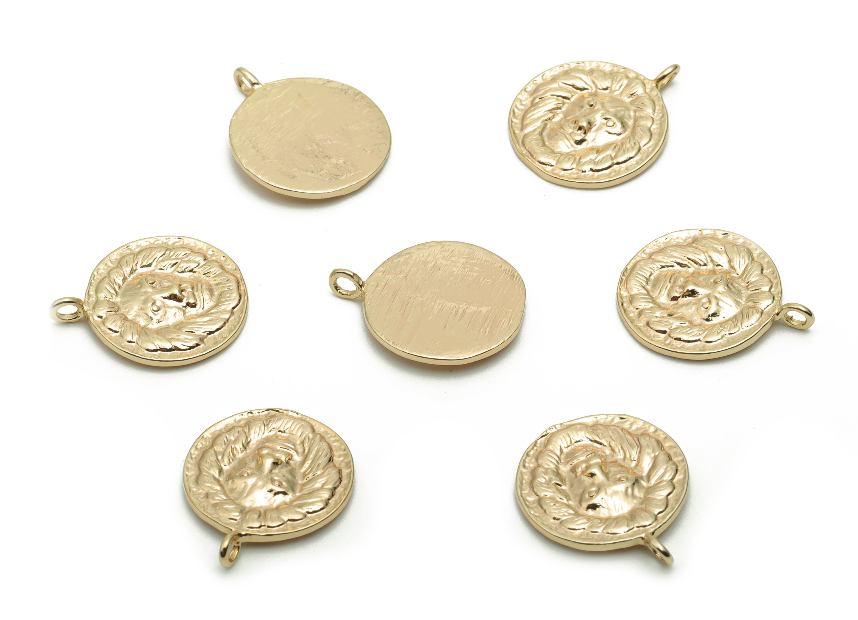 Brass Round Lion King Earring Charms - Gold Lion King Circle Pendant - 18K Real Gold Plated Brass - 17.16x14.34x1.78mm - RGP4236 - DOMEDBAZAAR