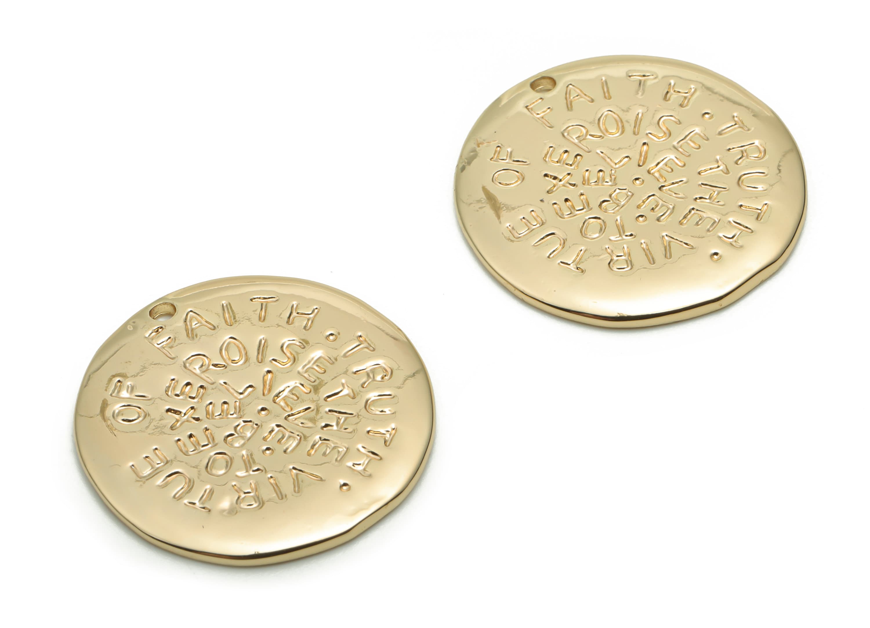 Brass Round Words Phrase Earring Charms - Gold Words Phrase Circle Pendant - 18K Real Gold Plated Brass - 20.61x20.47x1.05mm - RGP4252 - DOMEDBAZAAR