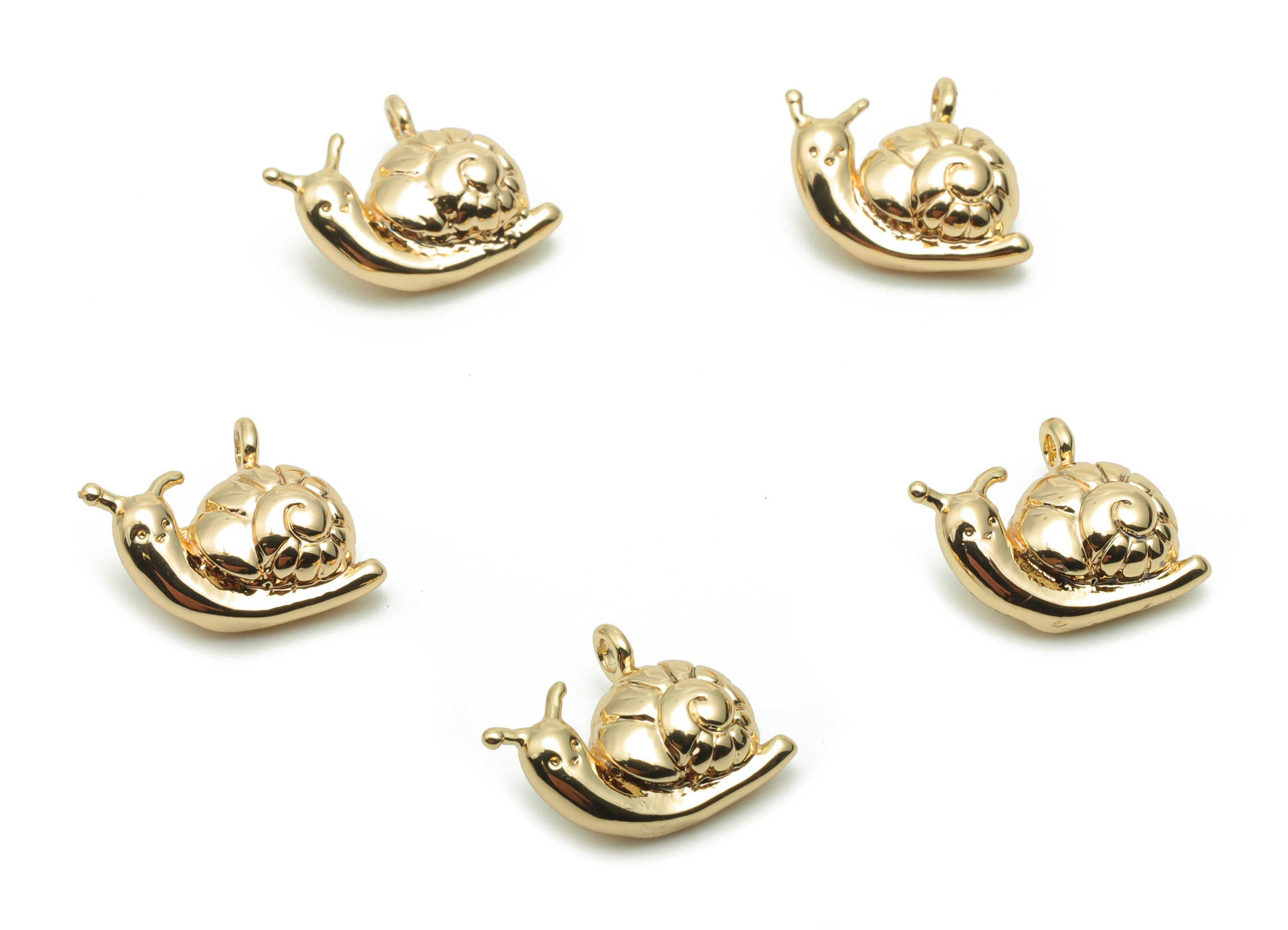 Brass Snails Earring Charms - Gold Snails Pendant - 18K Real Gold Plated Brass - Jewelry Making Supplies - 14.33x10.56x4.83mm - RGP4218 - DOMEDBAZAAR