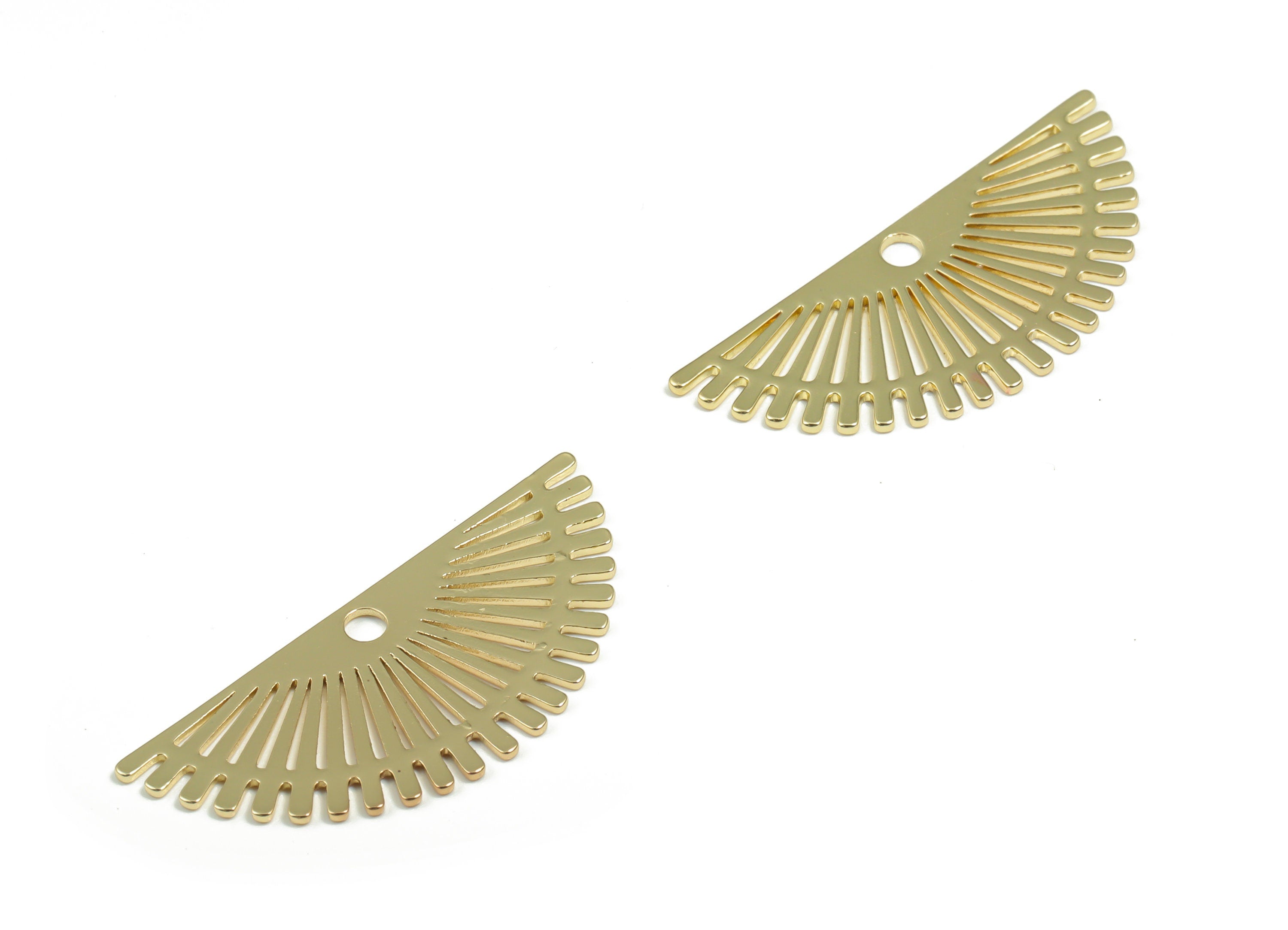 Brass Semicircle Sun Earring Charms - Gold Half Moon Pendant - Gold Tone Plated Brass - Jewelry Supplies - 29.9x12.98x0.65mm - PPZ0002G - DOMEDBAZAAR
