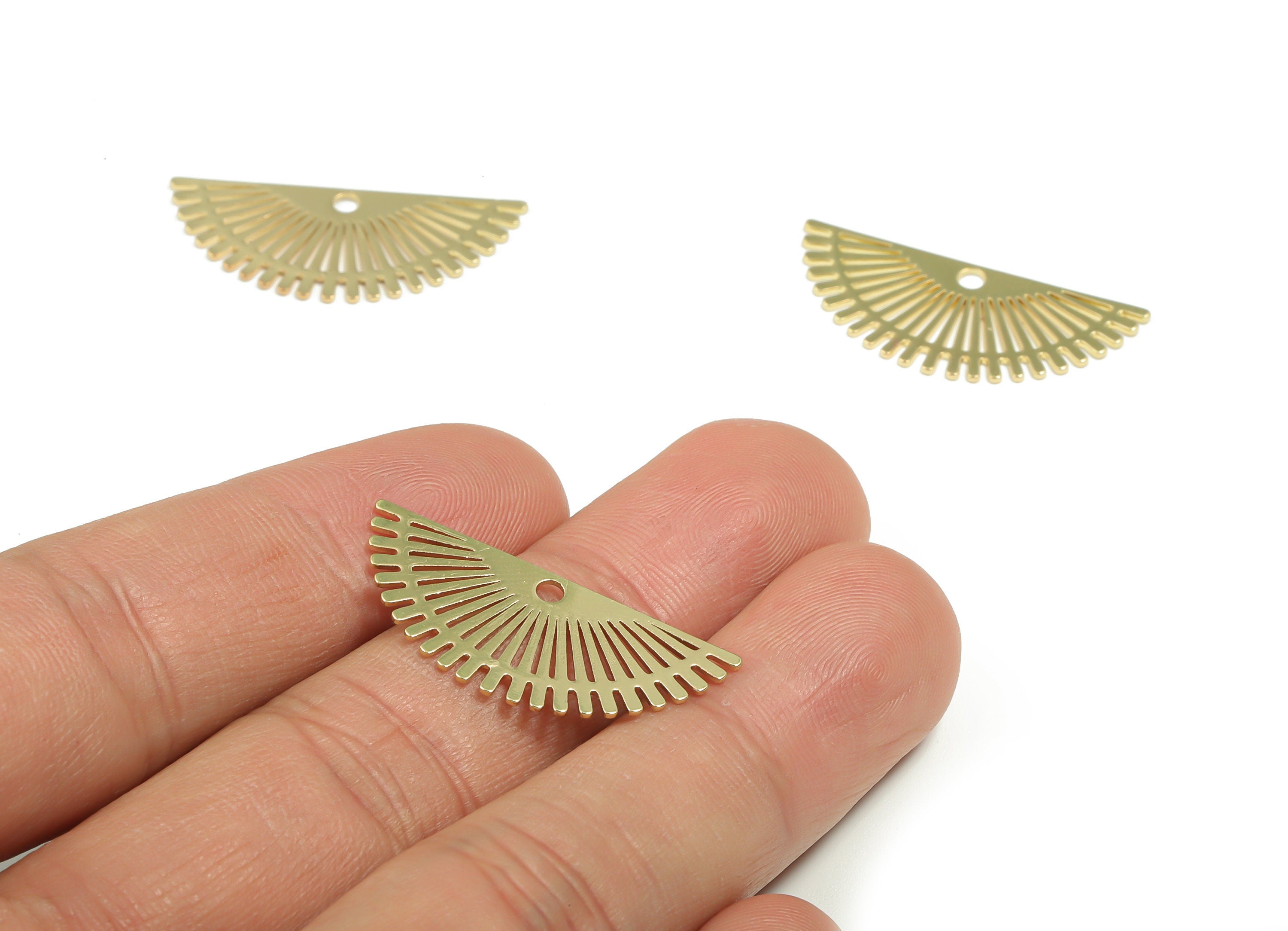 Brass Semicircle Sun Earring Charms - Gold Half Moon Pendant - Gold Tone Plated Brass - Jewelry Supplies - 29.9x12.98x0.65mm - PPZ0002G - DOMEDBAZAAR