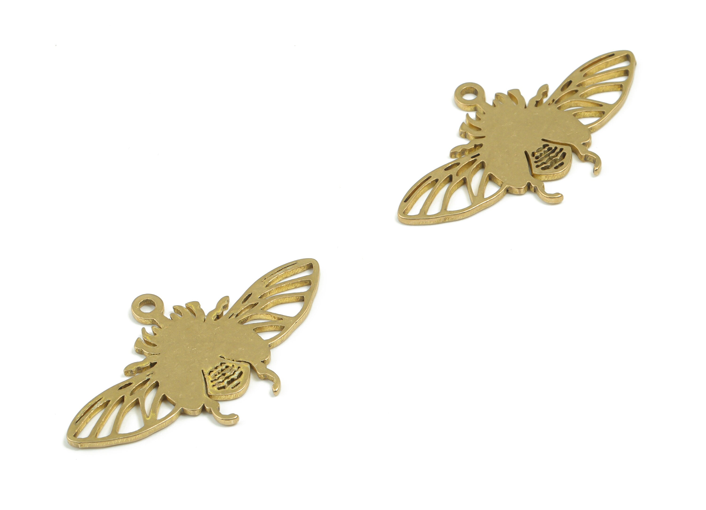 Brass Insect Earring Charms - Raw Brass Leafs Pendant - DIY Jewelry Making Supplies - 29.82mm x 17.16mm x 0.85mm - PPA0321 - DOMEDBAZAAR