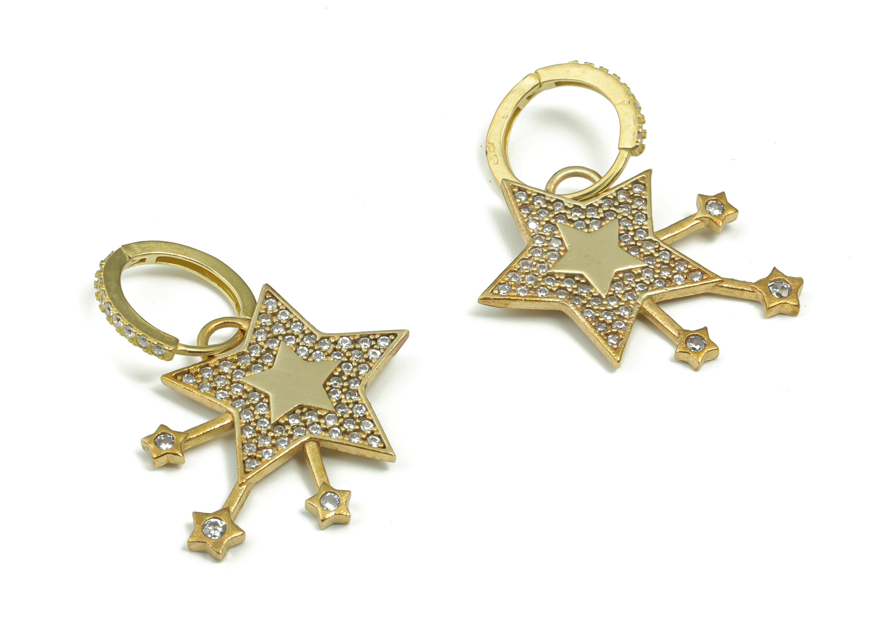 Brass Star Hoop Earring – Dainty Circle Huggie With Open Ring – Zircon Hoop Earrings – Small Everyday Hoop - 25.37x19.42x1.46mm - PP4904 - DOMEDBAZAAR
