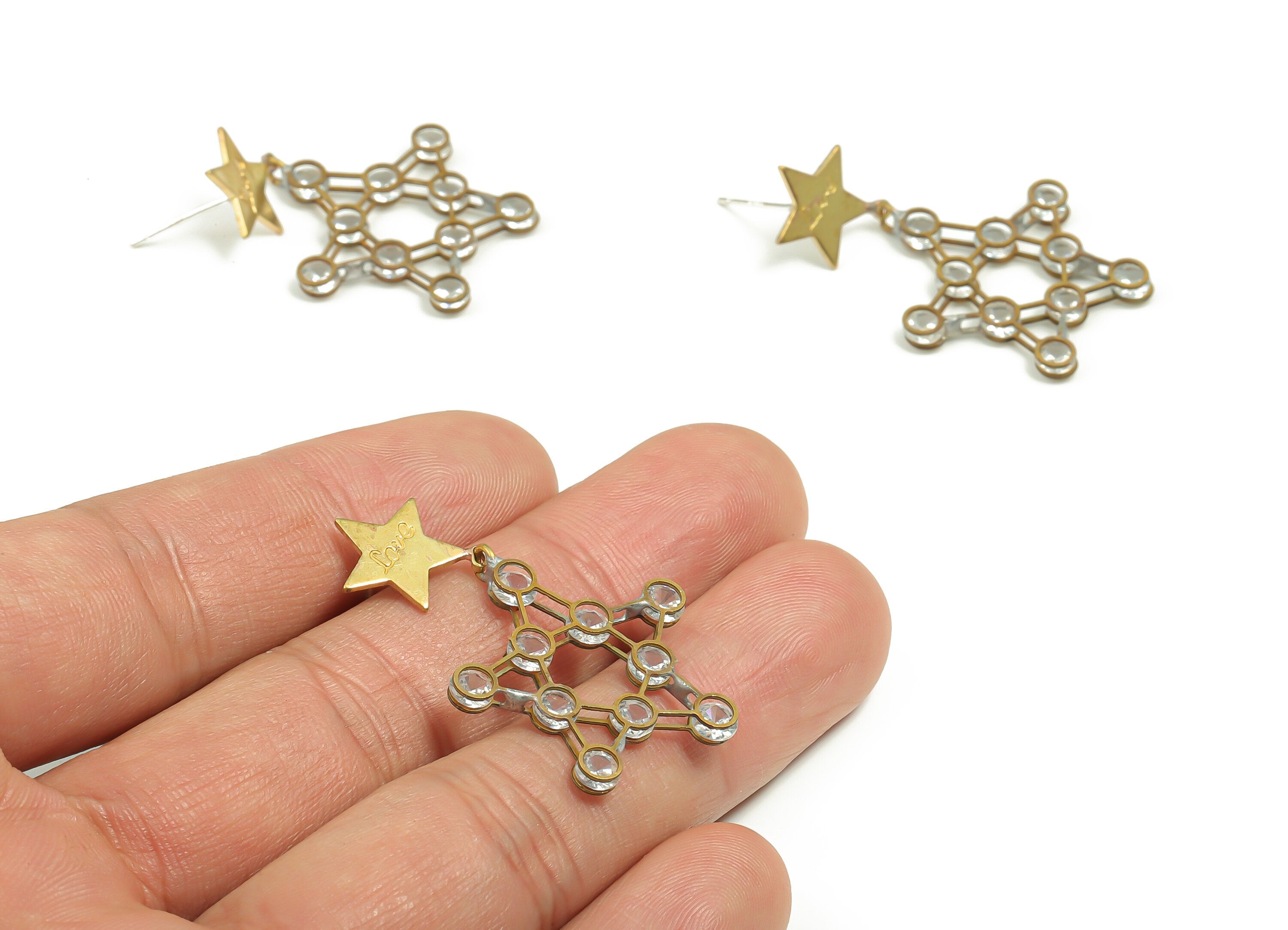 Brass Five-pointed Star Earring Stud With Zircons - Raw Brass Star Earring Post - Brass Stud - Jewelry Supplies - 38.89x24.07x2.6mm - PP4895 - DOMEDBAZAAR