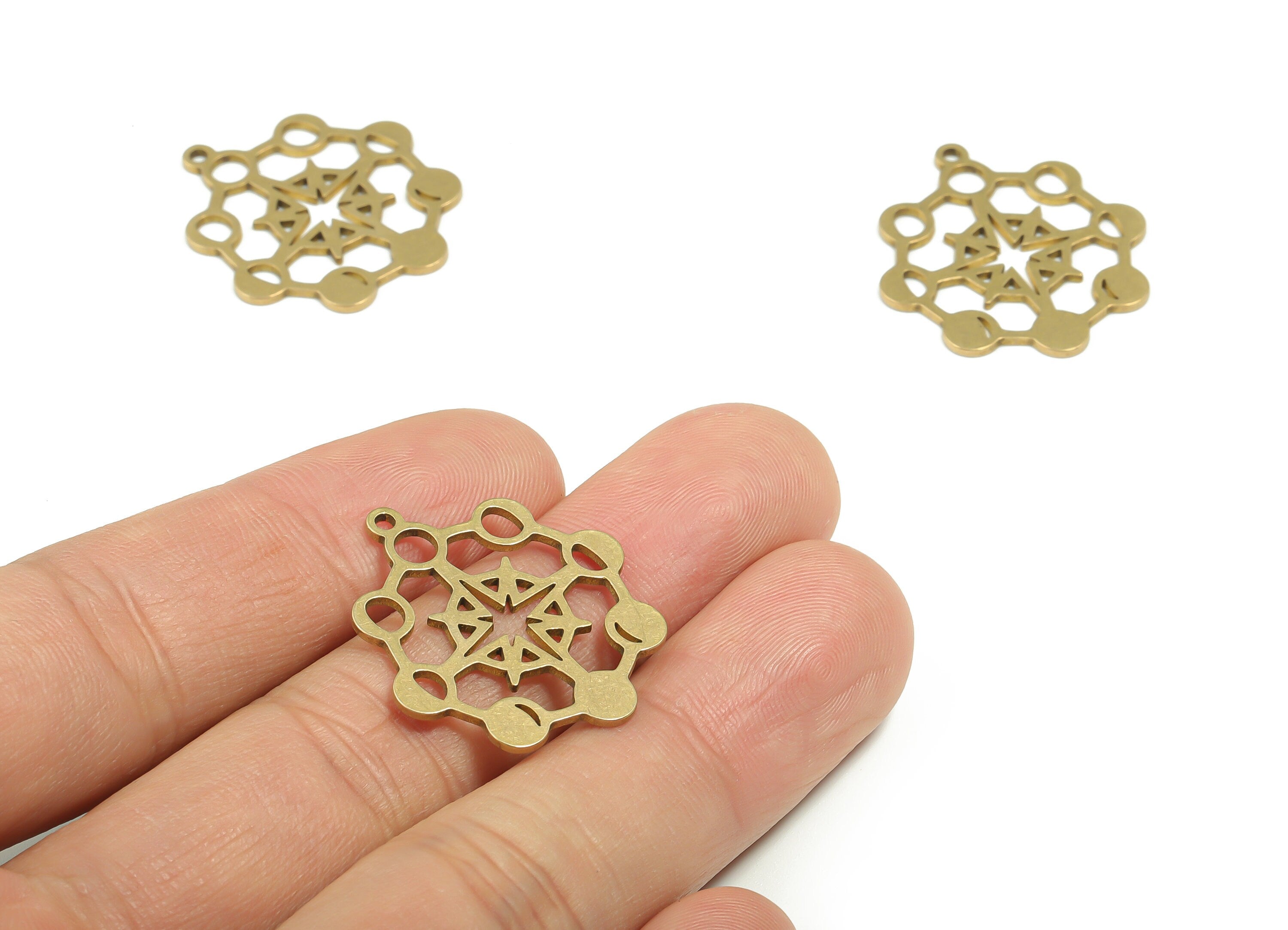 Brass Planet Earring Connectors - Raw Brass Phases of Moon Charms and Pendant - Jewelry Making Supplies - 27.16x24.84x0.85mm - PPZ0071 - DOMEDBAZAAR