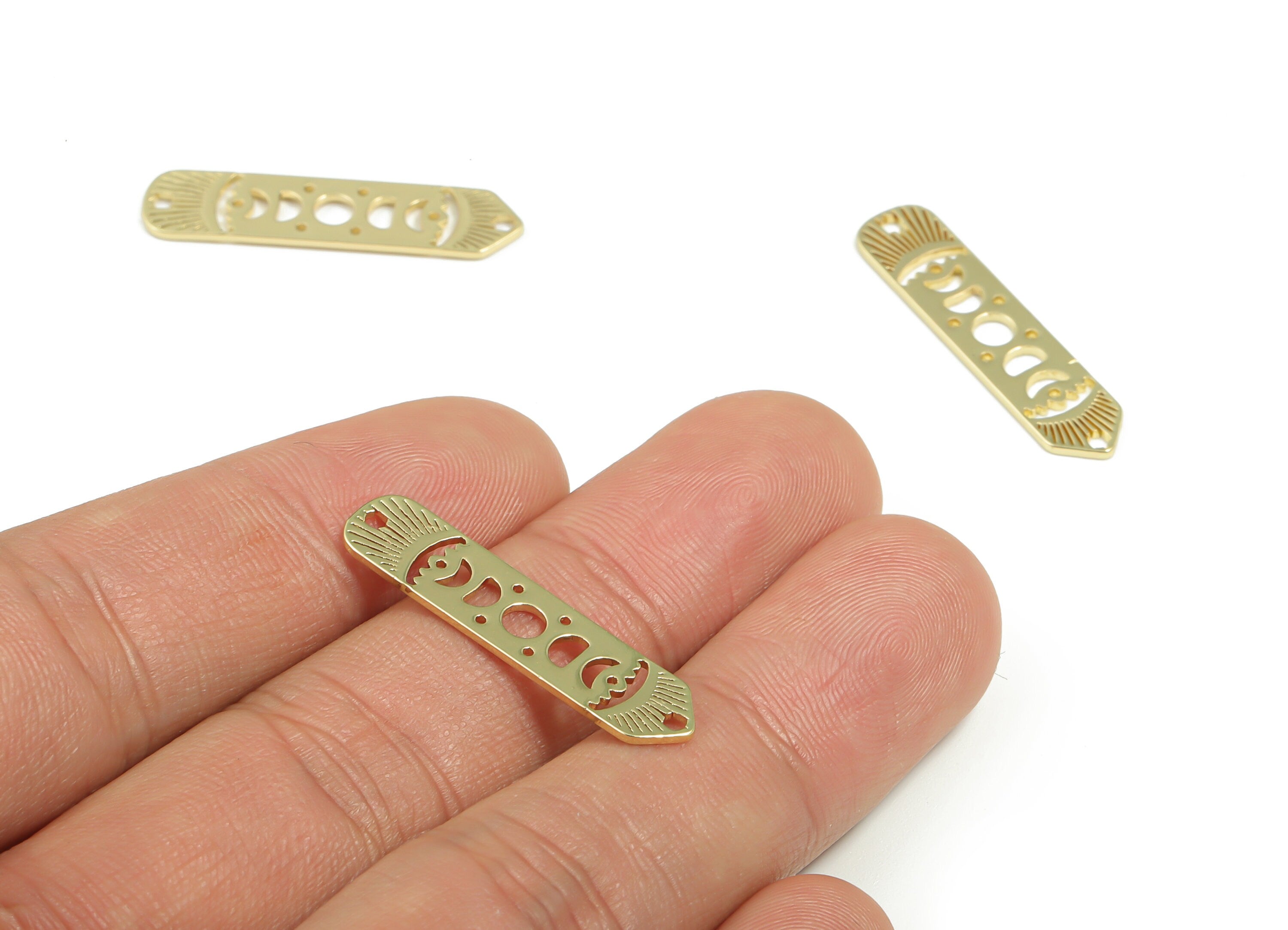 Brass Rectangle Earring Charms - Gold Phases of Moon Pendant - Gold Tone Plated Brass - Jewelry Supplies - 29.9x6.92x0.91mm - PPZ0036G - DOMEDBAZAAR