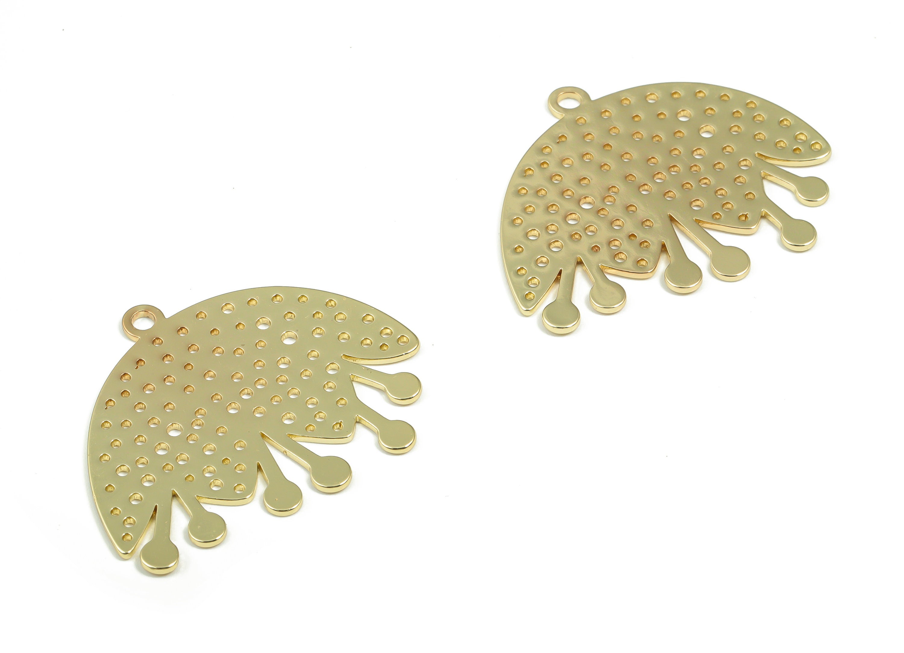 Brass Abstract Earring Charms - Gold Fruit Splash Pendant - Gold Tone Plated Brass - Jewelry Making Supplies - 34.91x29.97mx0.89mm -PPA0269G - DOMEDBAZAAR