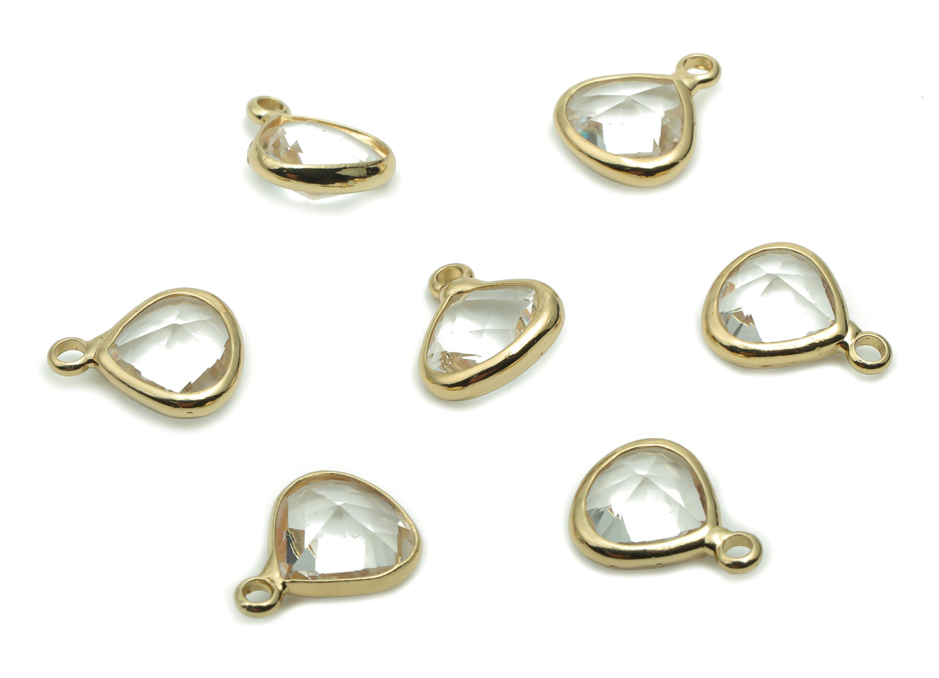 Glass Drop Earring Charms - Brass Drop Pendant - Gold Tone Plated Brass - Jewelry Making Supplies - 12.67x10.28x5.15mm - GS1055 - DOMEDBAZAAR