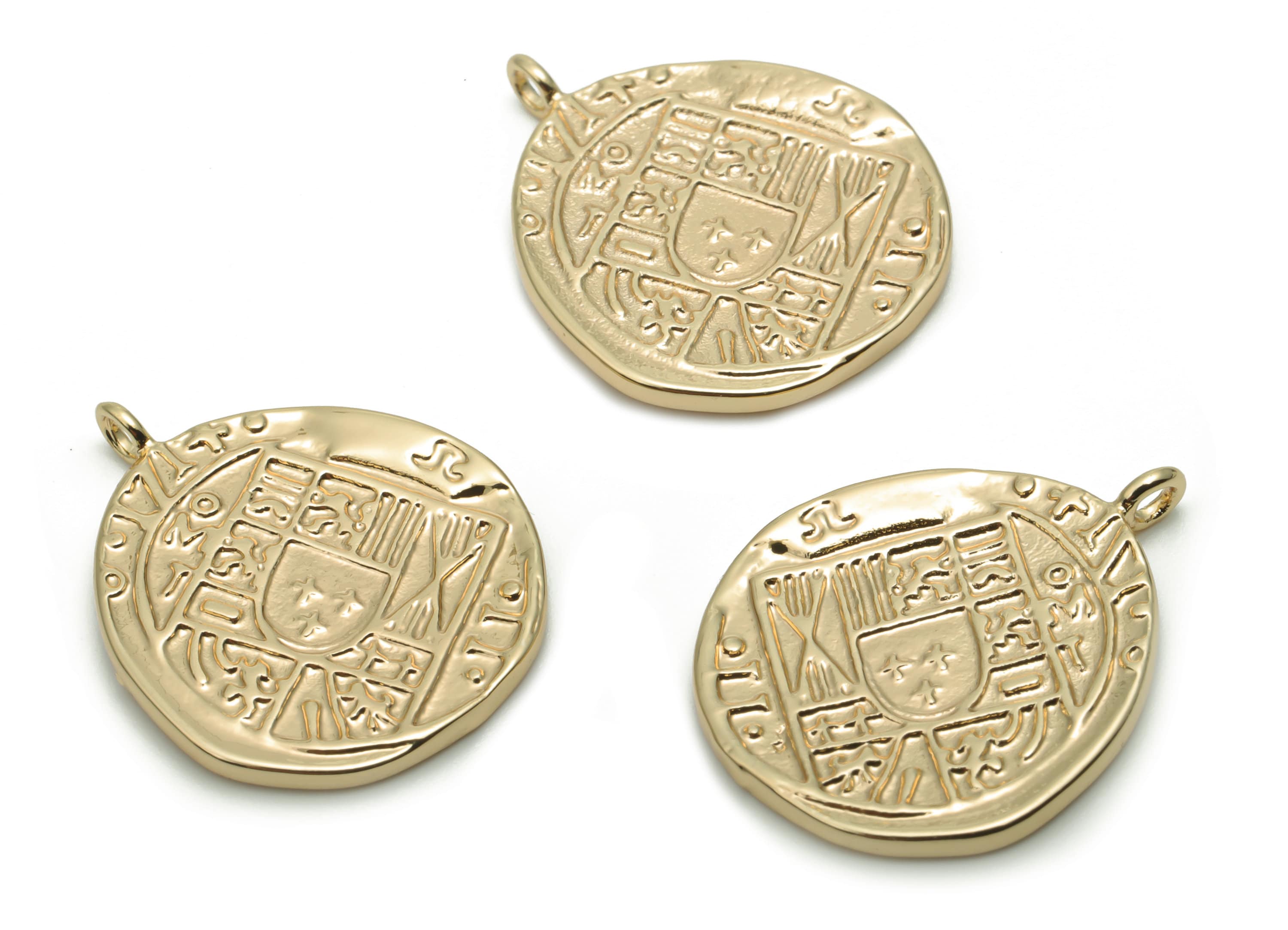 Brass Oval Look Old Medallion Earring Charms - Gold Look Old Coin Pendant - 18K Real Gold Plated Brass - 21.6x17.73x1.48mm - RGP4251 - DOMEDBAZAAR